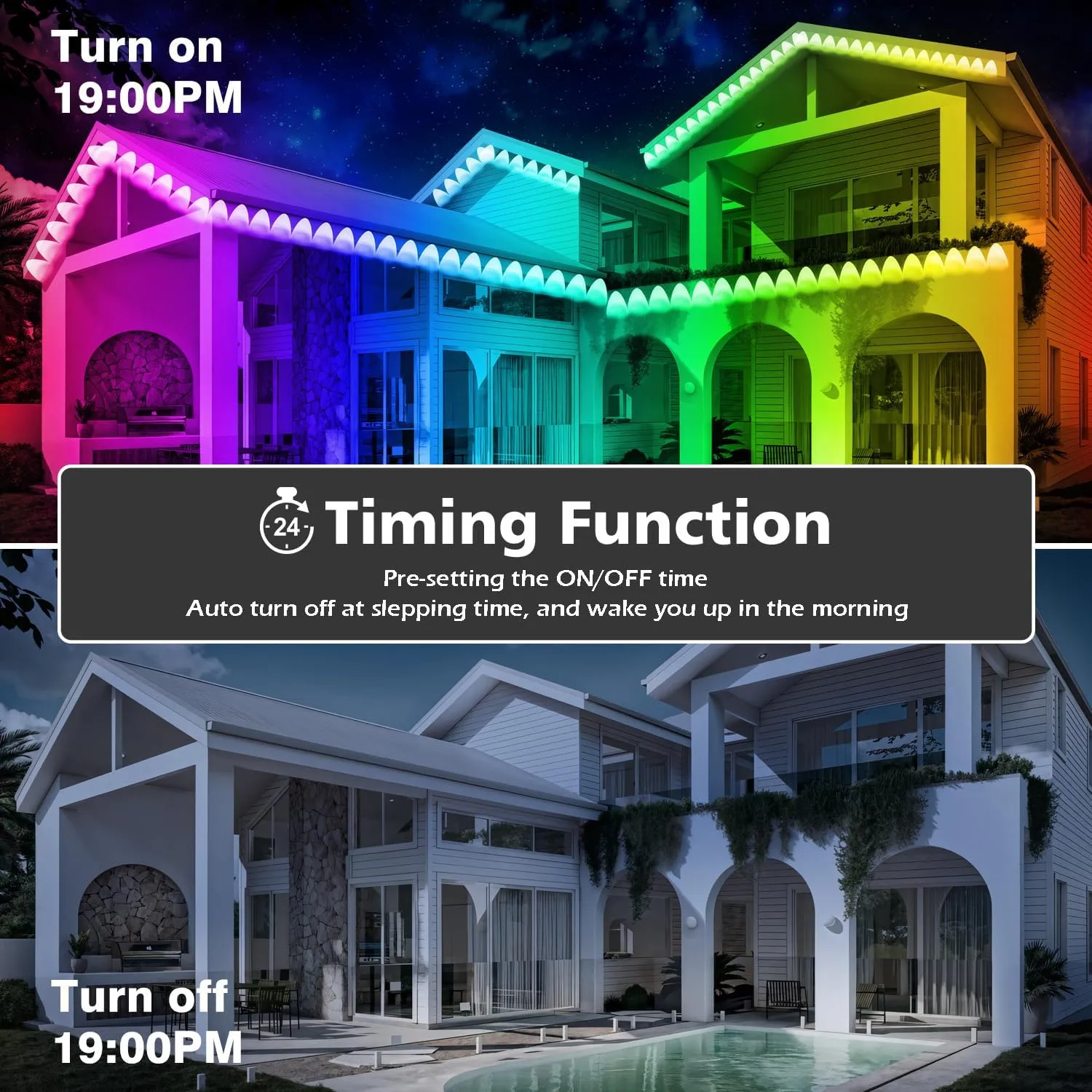 FBZ 150FT Permanent Outdoor RGB Lights - IP67 Waterproof with Smart App Control Remote, DIY Scene Modes, Music Synchronization, Eaves Lights for Garden Decor, Deck, Christmas