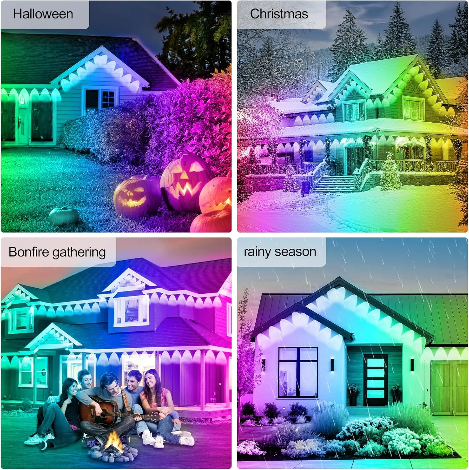 FBZ 150FT Permanent Outdoor RGB Lights - IP67 Waterproof with Smart App Control Remote, DIY Scene Modes, Music Synchronization, Eaves Lights for Garden Decor, Deck, Christmas