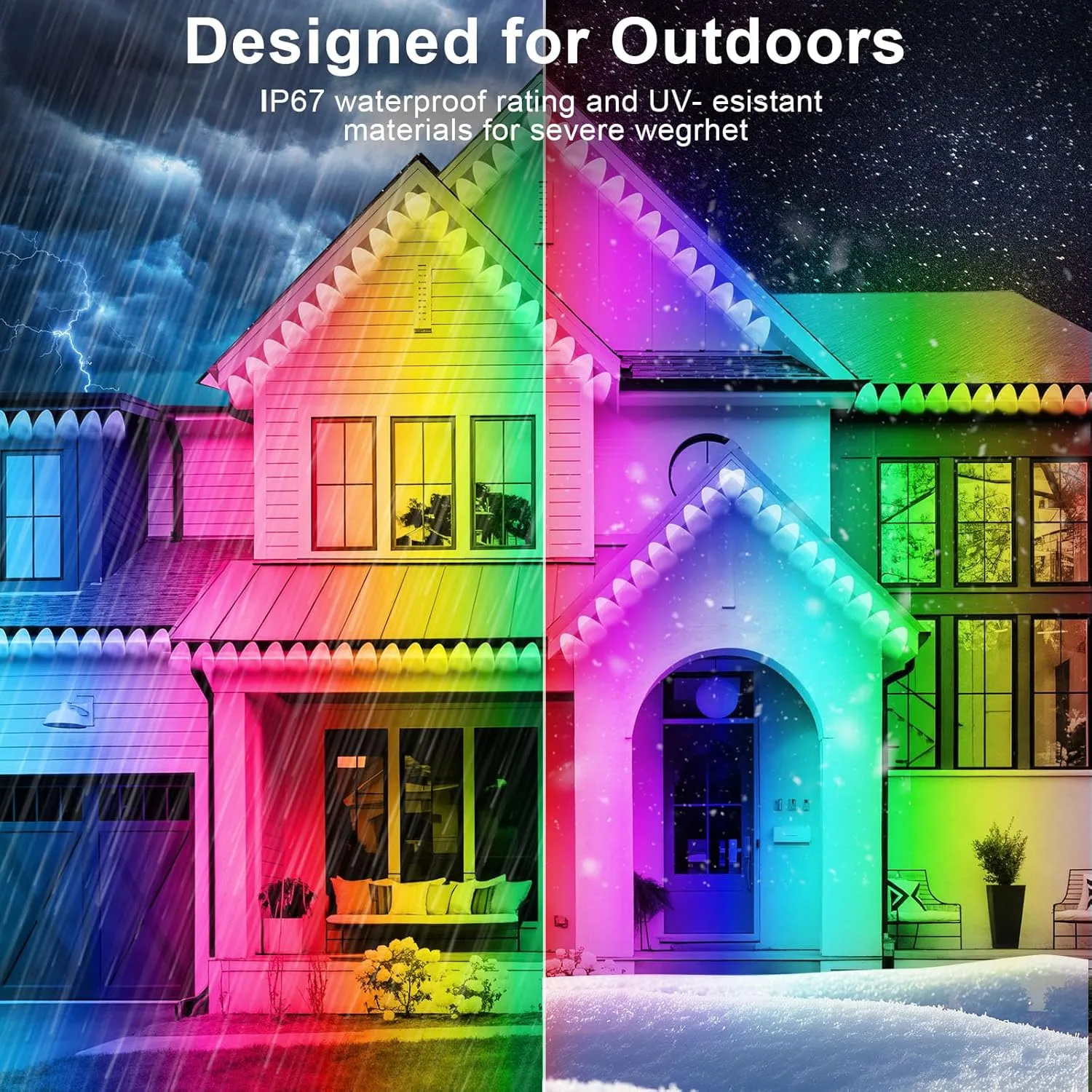 FBZ 150FT Permanent Outdoor RGB Lights - IP67 Waterproof with Smart App Control Remote, DIY Scene Modes, Music Synchronization, Eaves Lights for Garden Decor, Deck, Christmas