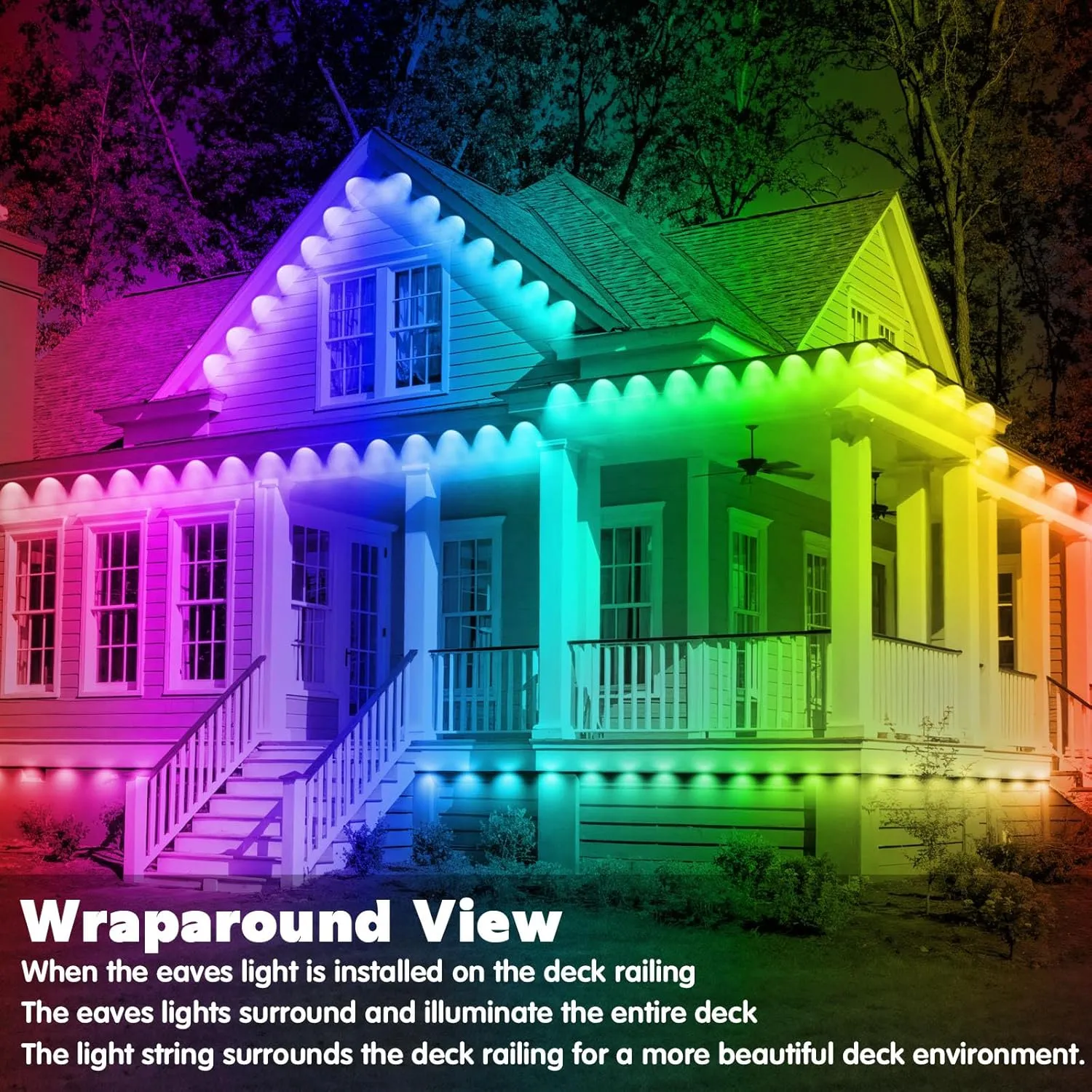 FBZ 150FT Permanent Outdoor RGB Lights - IP67 Waterproof with Smart App Control Remote, DIY Scene Modes, Music Synchronization, Eaves Lights for Garden Decor, Deck, Christmas