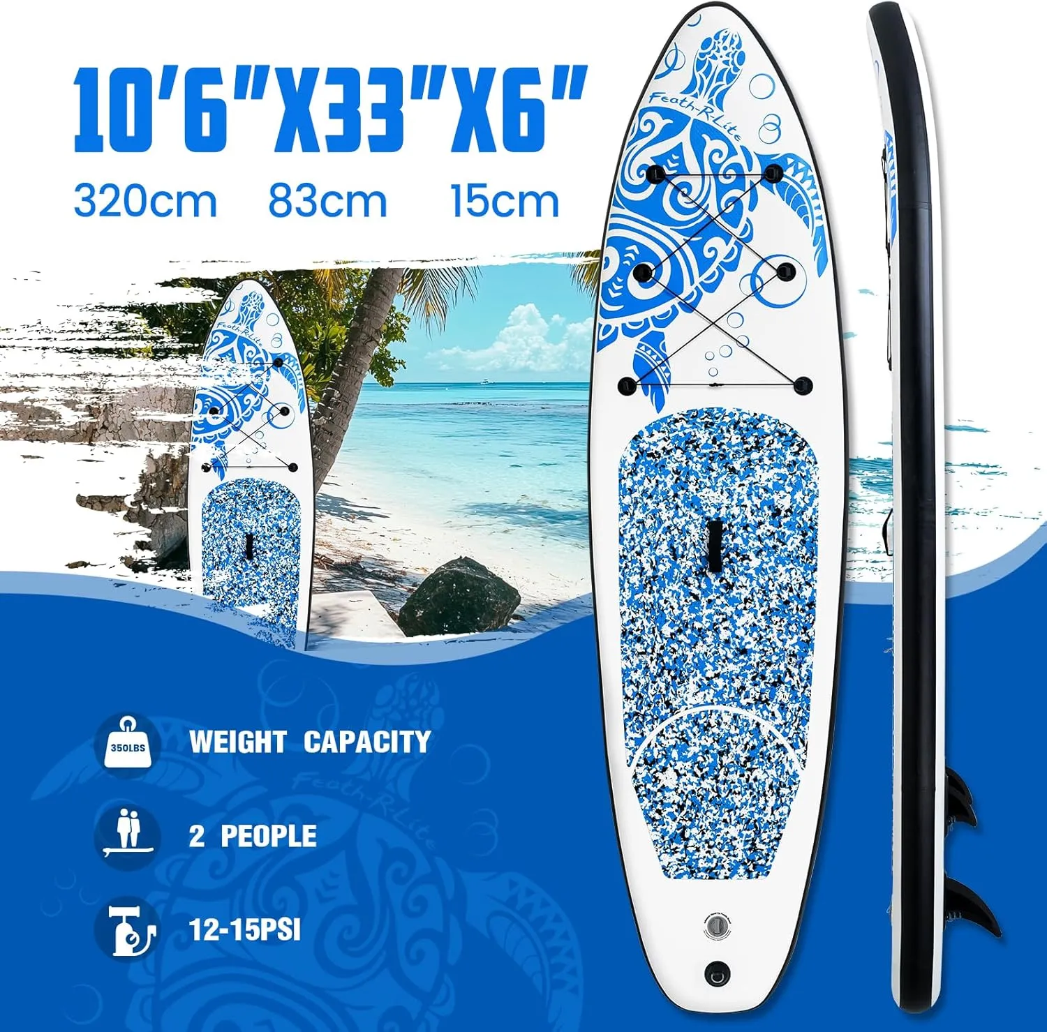 FEATH-R-LITE Inflatable Ultra-Light 10'×30''/10'6''×33'' Stand Up Paddle Board for All Skill Levels with Premium SUP Paddleboard Accessories,Non-Slip Comfort Deck for Youth & Adults