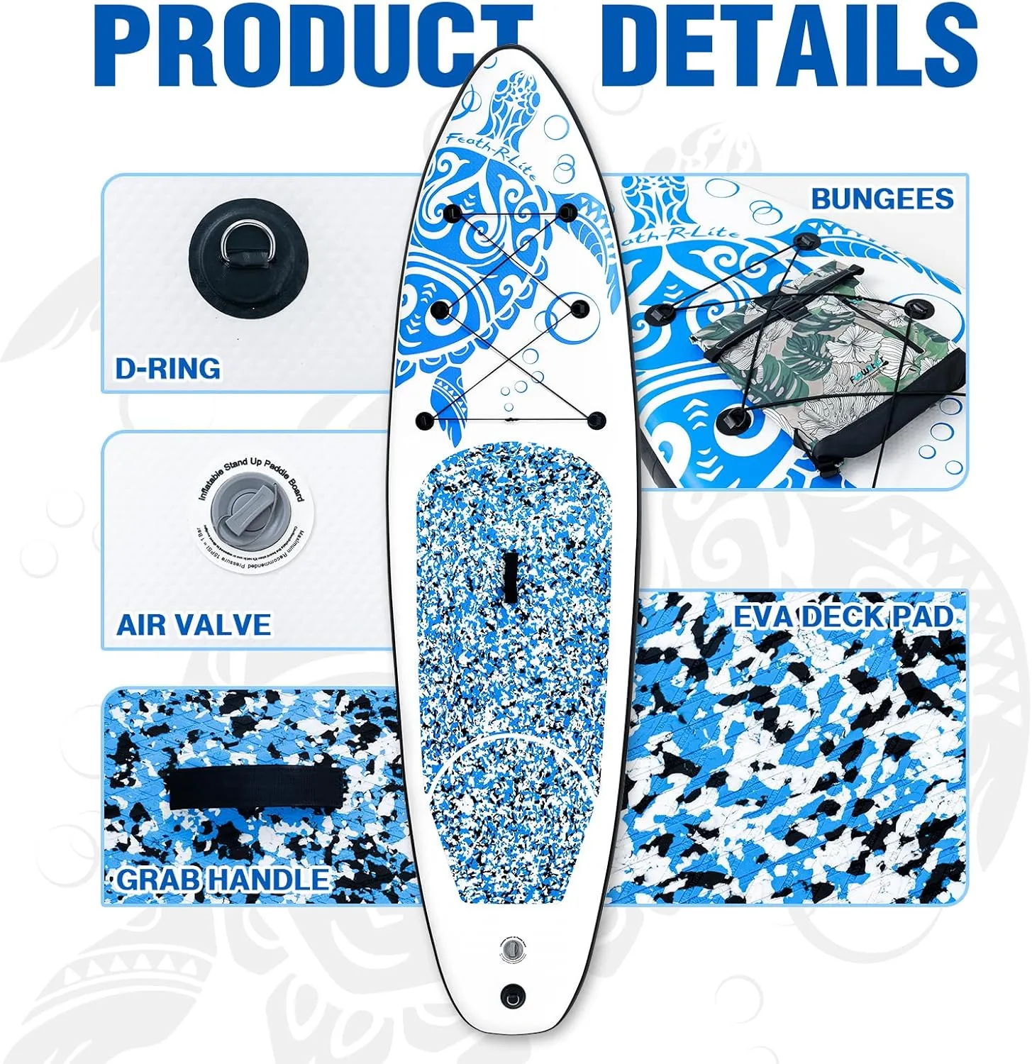 FEATH-R-LITE Inflatable Ultra-Light 10'×30''/10'6''×33'' Stand Up Paddle Board for All Skill Levels with Premium SUP Paddleboard Accessories,Non-Slip Comfort Deck for Youth & Adults