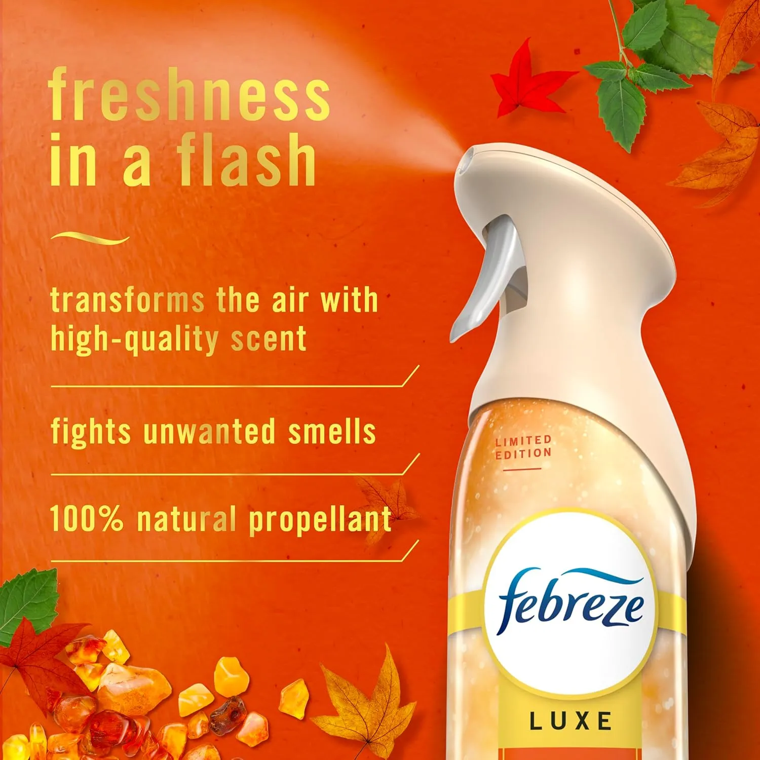 Febreze Air Mist Air Freshener Spray, Odor-Fighting Room Spray, Air Fresheners for Home and Bathroom and Kitchen, Aerosol Can, Crisp Fall Breeze Scent, 8.8oz, 1 Count (Pack of 3)
