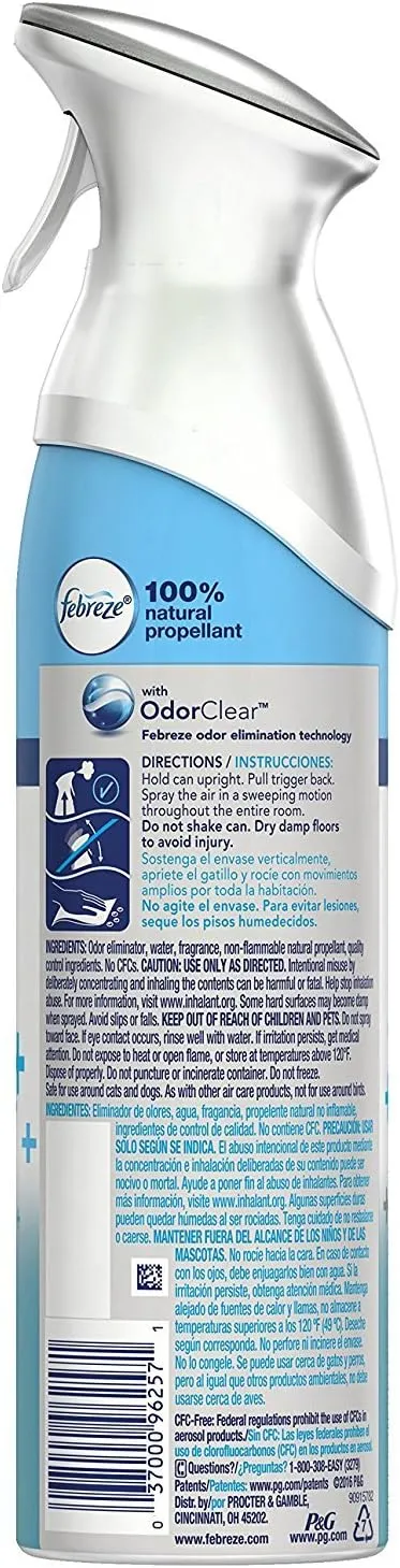 Febreze Air Mist Air Freshener Spray, Odor-Fighting Room Spray, Air Fresheners for Home and Bathroom and Kitchen, Aerosol Can, Heavy Duty Crisp Clean Scent, 8.8oz, 6 Count
