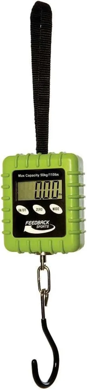 Feedback Sports | Expedition Backpacking, Biking, Luggage 110lbs Capacity Digital Scale | Protective Rubber Exterior, Lbs/Kgs/Ounces/Grams/Decimal LCD Display | Batteries Included