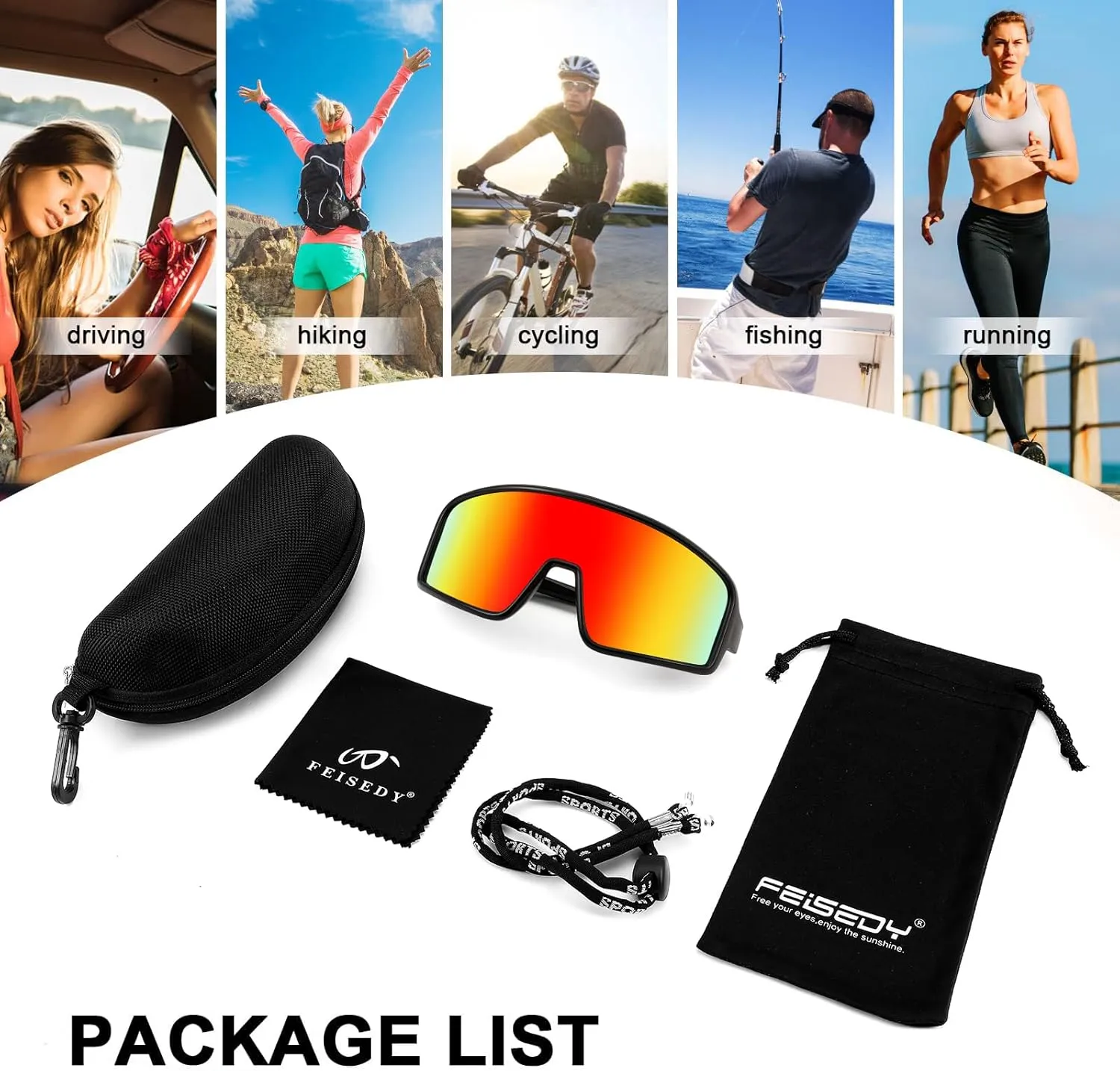 FEISEDY Men Women Sports Sunglasses Baseball Sun Glasses Cycling Fishing Running Trekking 80s 90s Youth Visor UV400 B2962