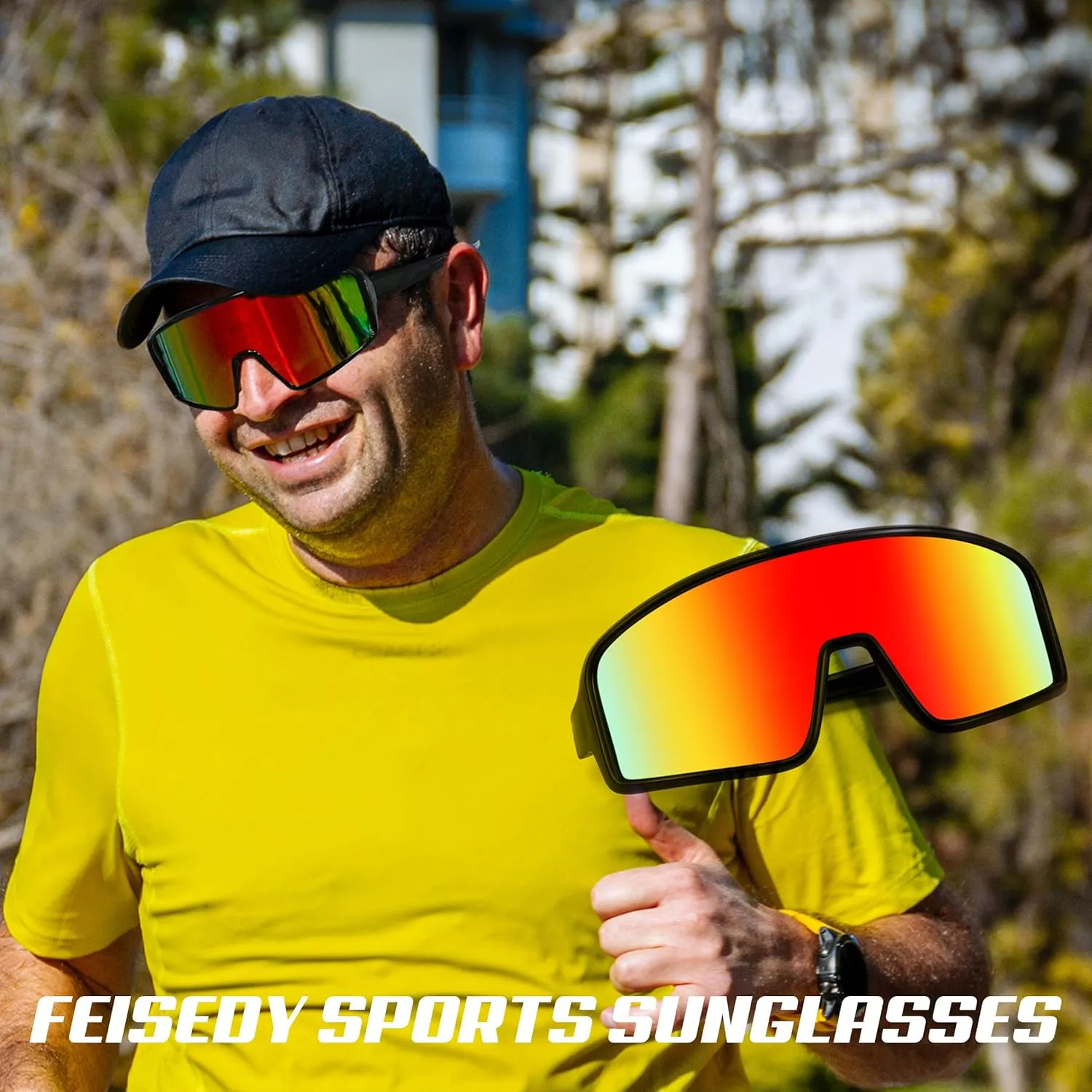FEISEDY Men Women Sports Sunglasses Baseball Sun Glasses Cycling Fishing Running Trekking 80s 90s Youth Visor UV400 B2962