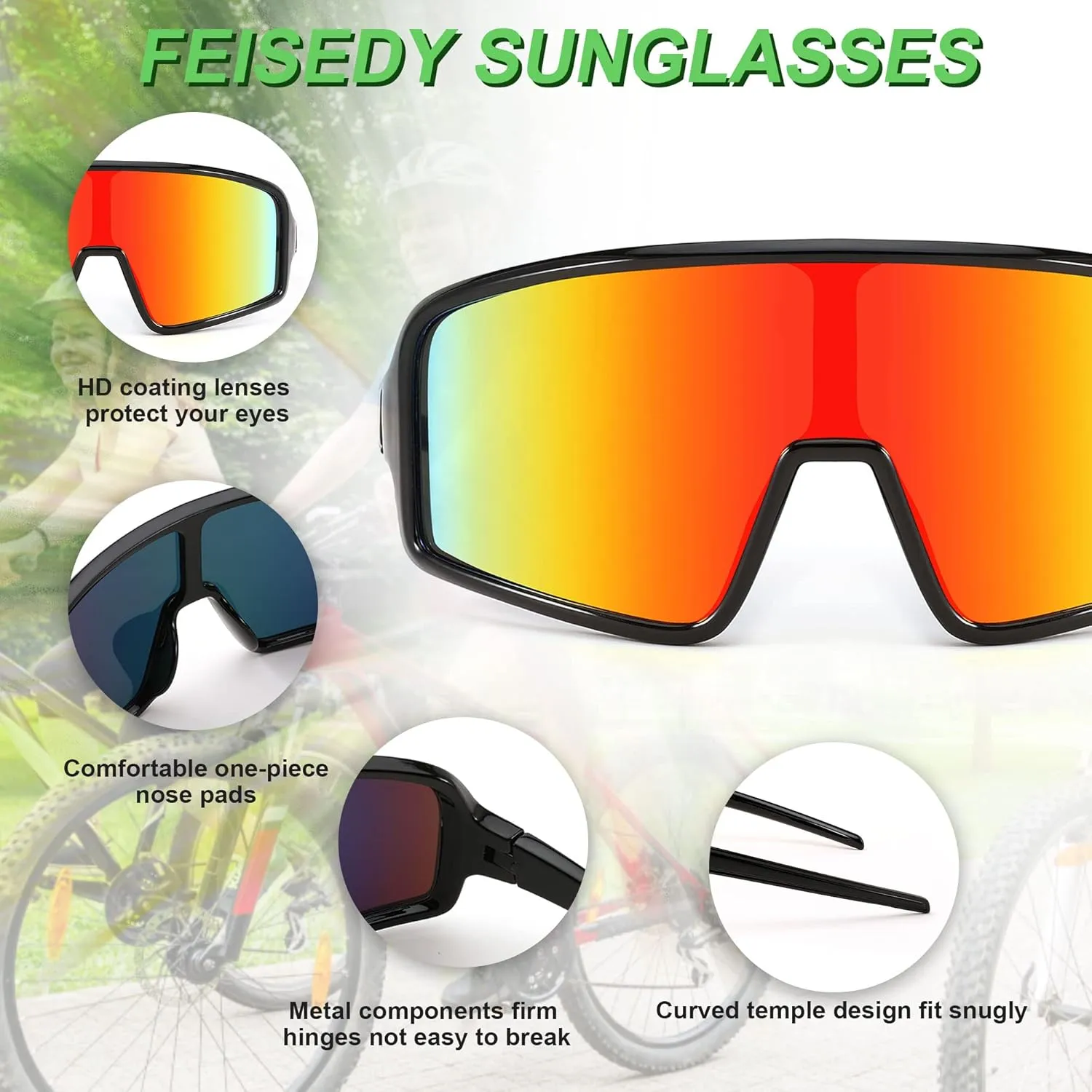 FEISEDY Men Women Sports Sunglasses Baseball Sun Glasses Cycling Fishing Running Trekking 80s 90s Youth Visor UV400 B2962
