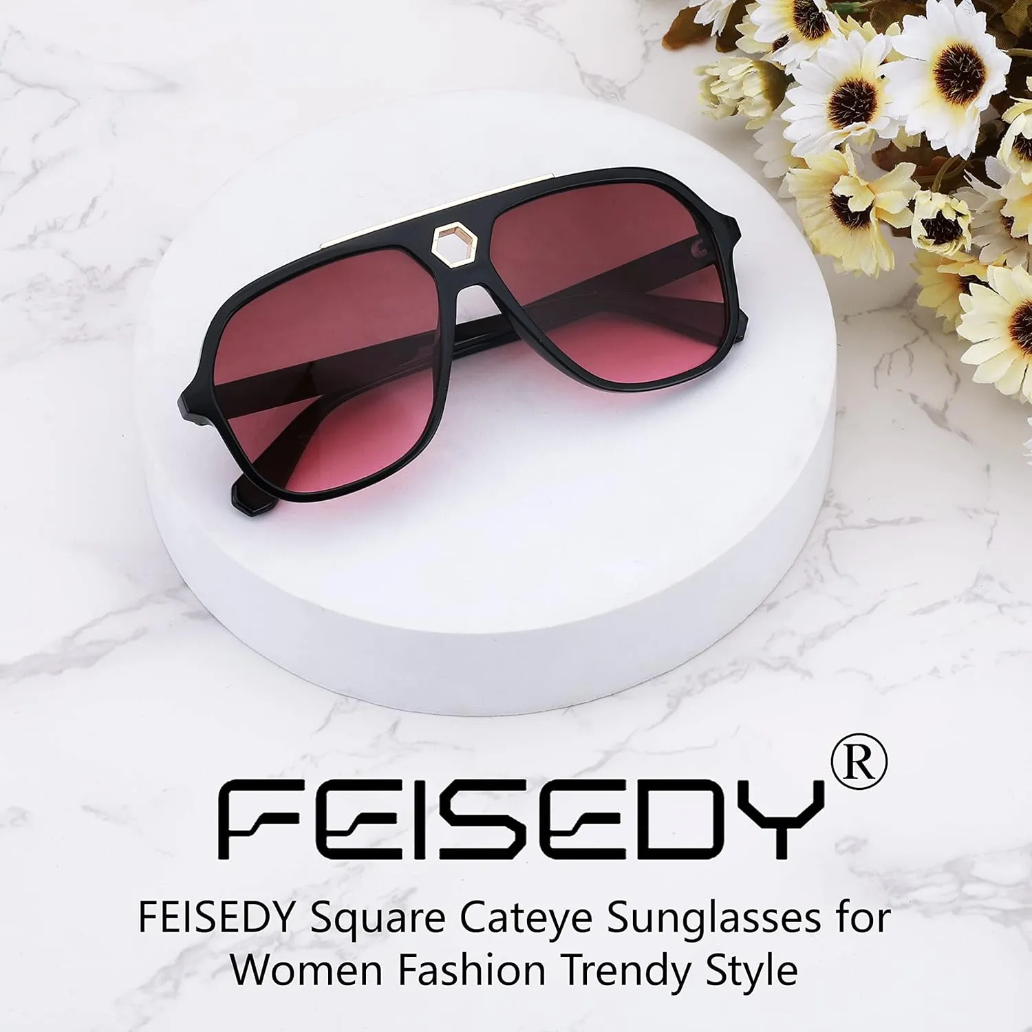 FEISEDY Retro Square 70s Sunglasses for Women Men Vintage Trendy Aviator Sun Glasses B2913
