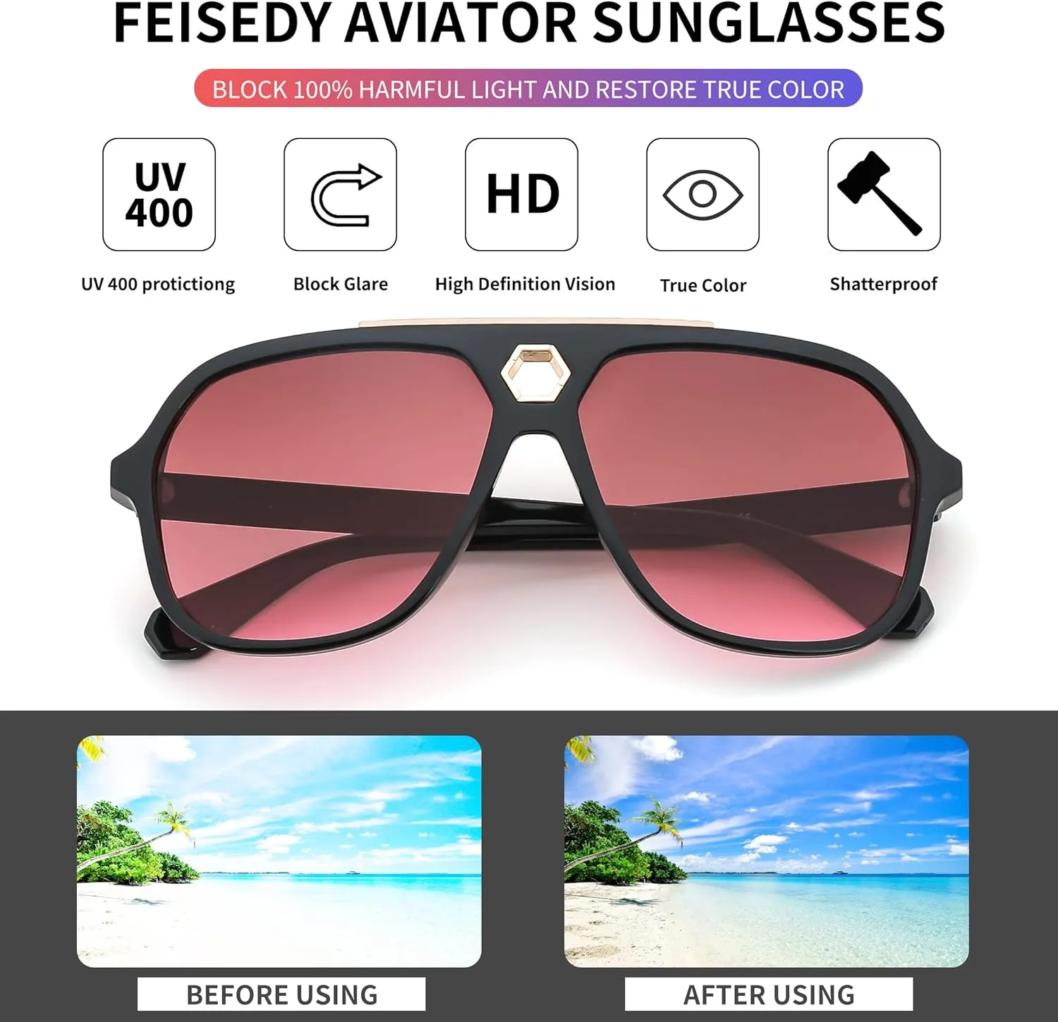 FEISEDY Retro Square 70s Sunglasses for Women Men Vintage Trendy Aviator Sun Glasses B2913