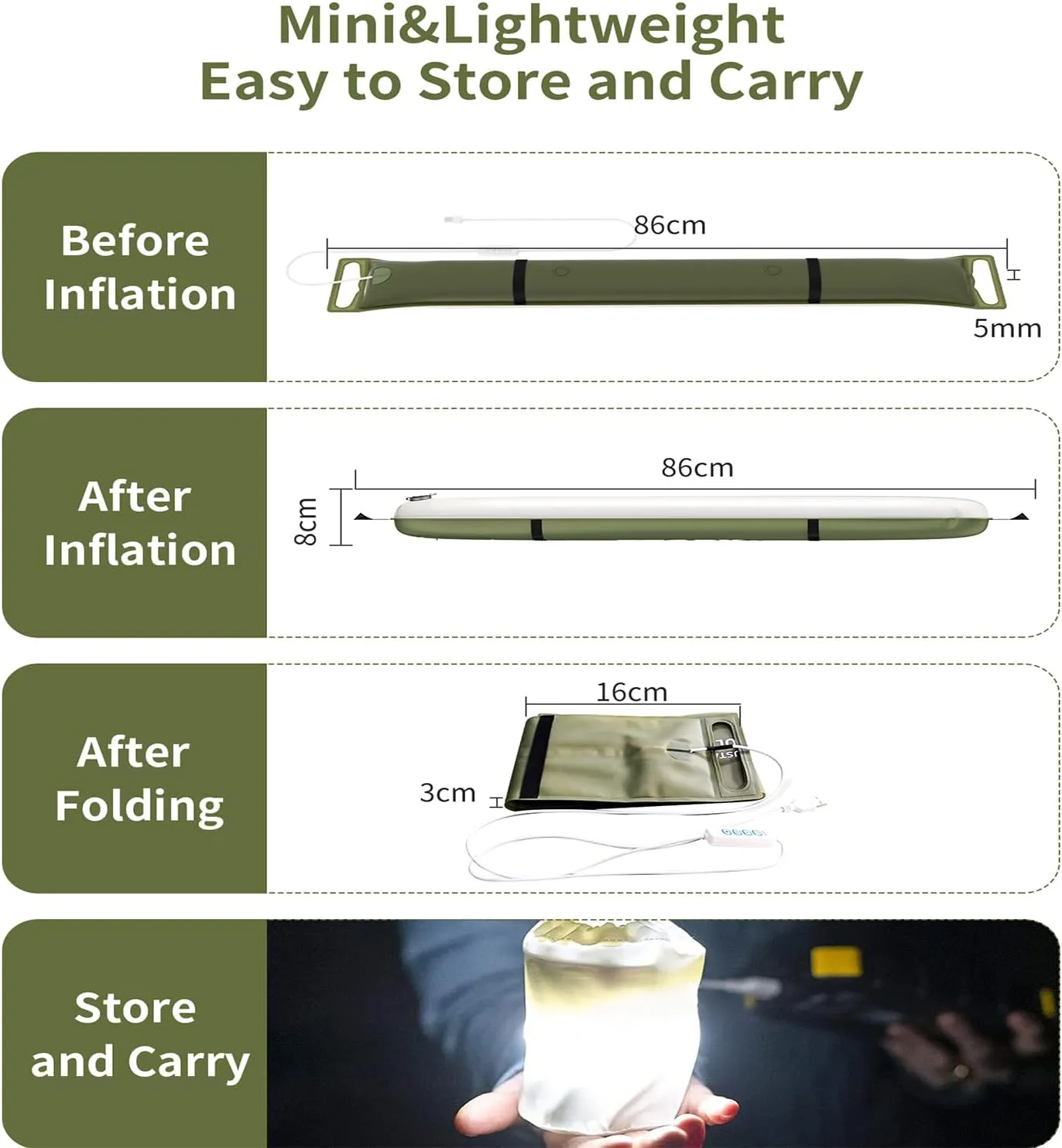 FELICON Corded Plug-in Model Camping Tent Light Bar IP66 Waterproof LED Tube, Foldable Inflatable Outdoor Lights Suitable for Camping, Hiking, Traveling, Party