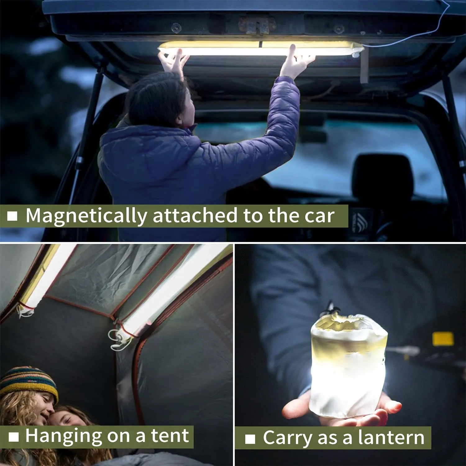 FELICON Corded Plug-in Model Camping Tent Light Bar IP66 Waterproof LED Tube, Foldable Inflatable Outdoor Lights Suitable for Camping, Hiking, Traveling, Party