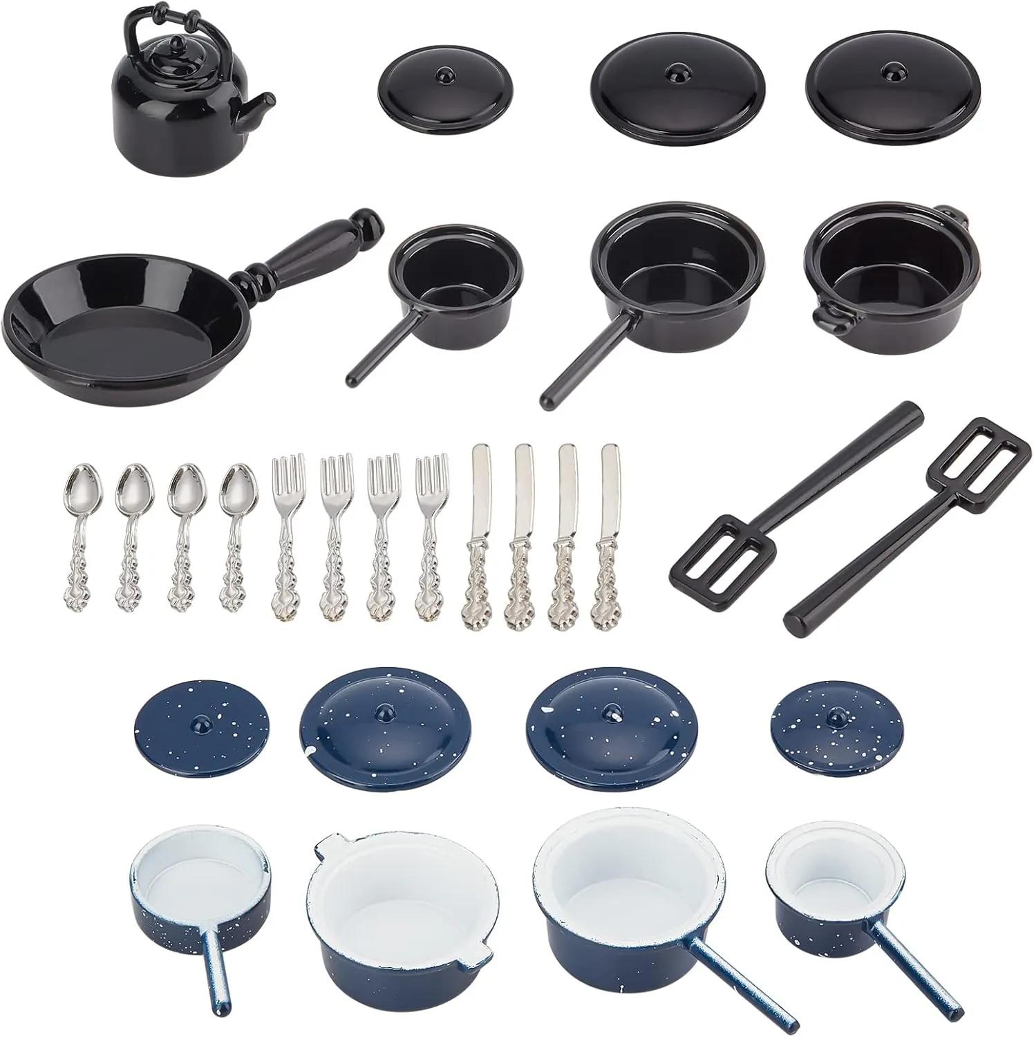 FINGERINSPIRE 30 Pcs Miniature Metal Pots and Pans Miniature Stovetop Cookware Mini Kitchen Cookware Mini House Decoration Accessories Party Supplies
