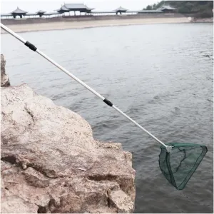 Fishing Accessories- Triangular Folding Fishing Landing Net Aluminum 3 Section Extending Pole Handle Green Fishing Net Shovels Rope Net ,Fishing Landing Net,Easy Catch & Release ( Color : 1.7m )