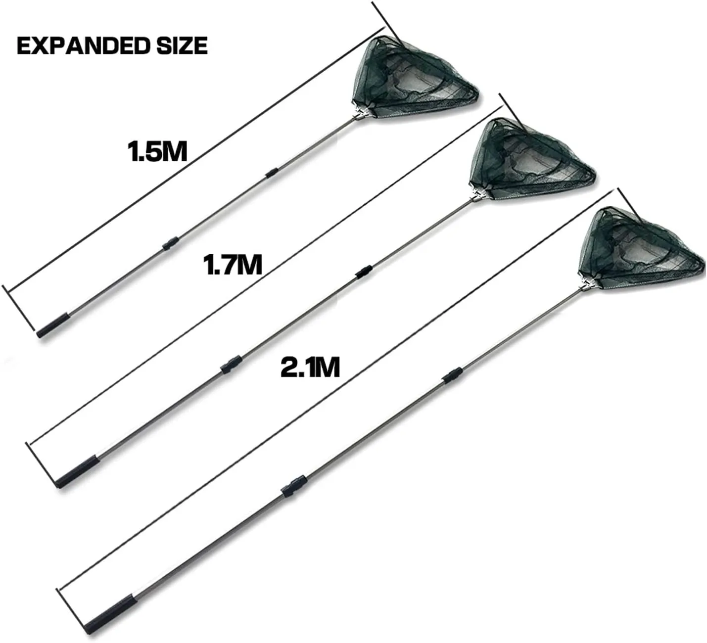 Fishing Accessories- Triangular Folding Fishing Landing Net Aluminum 3 Section Extending Pole Handle Green Fishing Net Shovels Rope Net ,Fishing Landing Net,Easy Catch & Release ( Color : 1.7m )