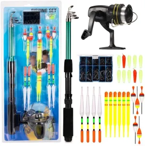 Fishing Gear Kit Telescopic Rod and Reel with Hooks for Novice Anglers Travel Friendly