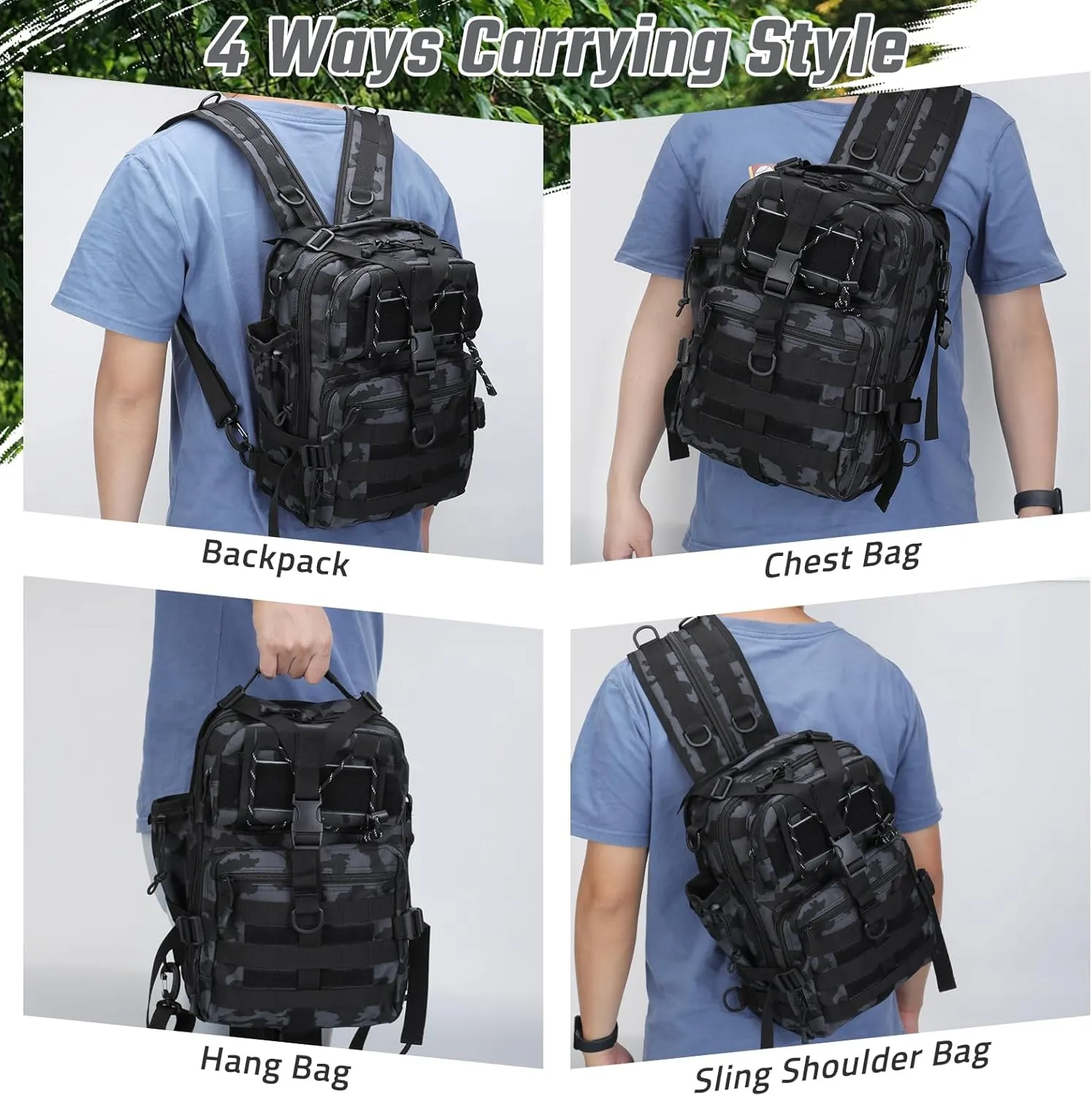 Fishing Tackle Backpack, Military Tactical Backpack Tactical Sling Pouch Fishing Tackle Storage Bag Fish Gear Bag Molle Assault Pack Tactical Hiking Rucksack (Blue)