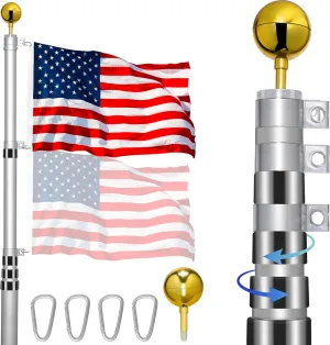Flag Pole for Outside House In Ground, 20FT Telescopic Flagpole Kit for Yard, Adjustable Extra Thick Aluminum Heavy Duty Flag Poles with 3x5 American Flag for Residential or Commercial