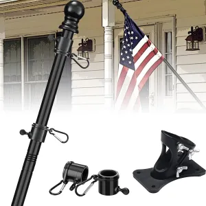 Flag Pole - Upgraded Bracket Holder,6 FT Heavy Duty Stainless Steel Flagpole for Outside House,Tangle Free Spinning Flag Pole Kit Wall Mount for Residential Commercial Outdoor Porch,Black