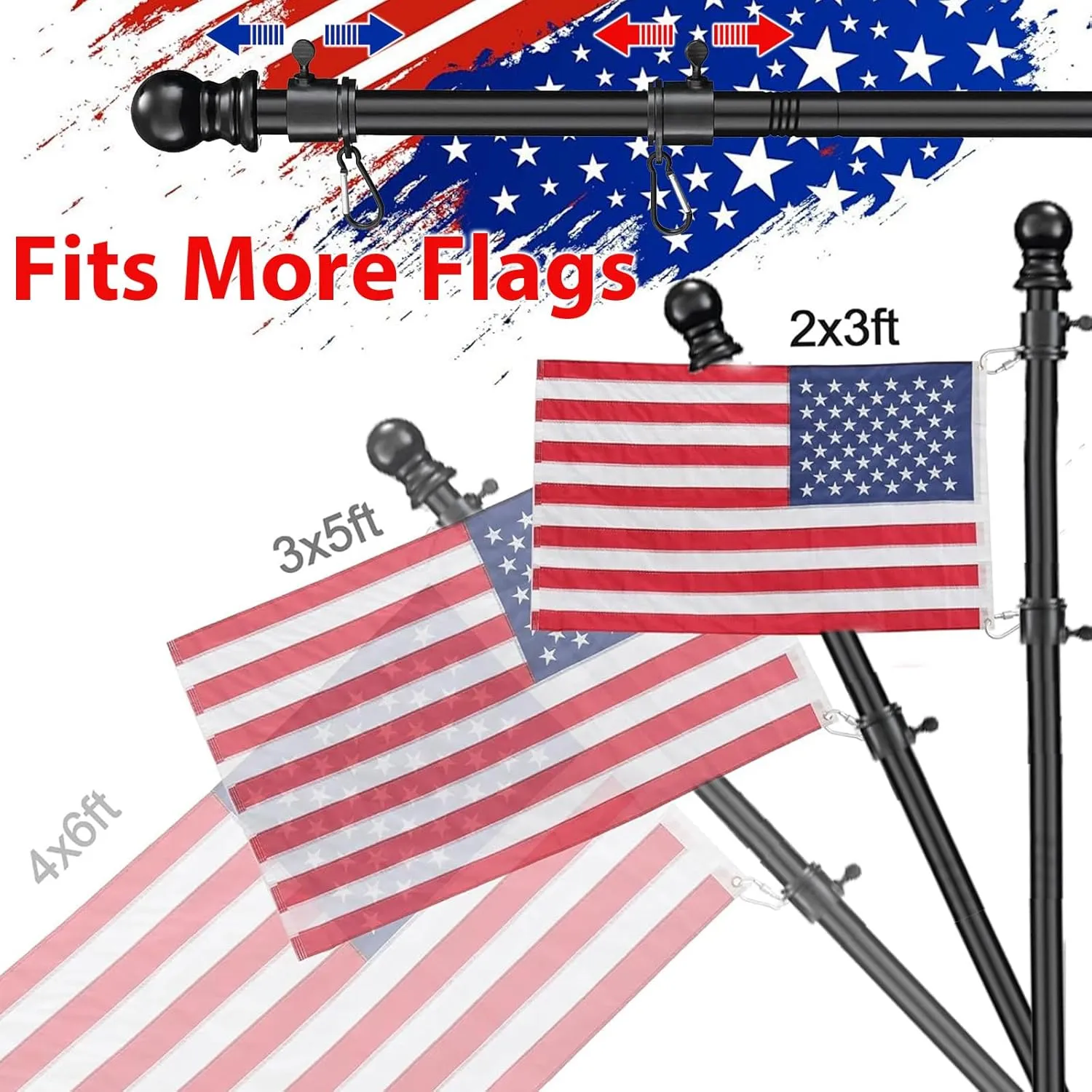Flag Pole - Upgraded Bracket Holder,6 FT Heavy Duty Stainless Steel Flagpole for Outside House,Tangle Free Spinning Flag Pole Kit Wall Mount for Residential Commercial Outdoor Porch,Black