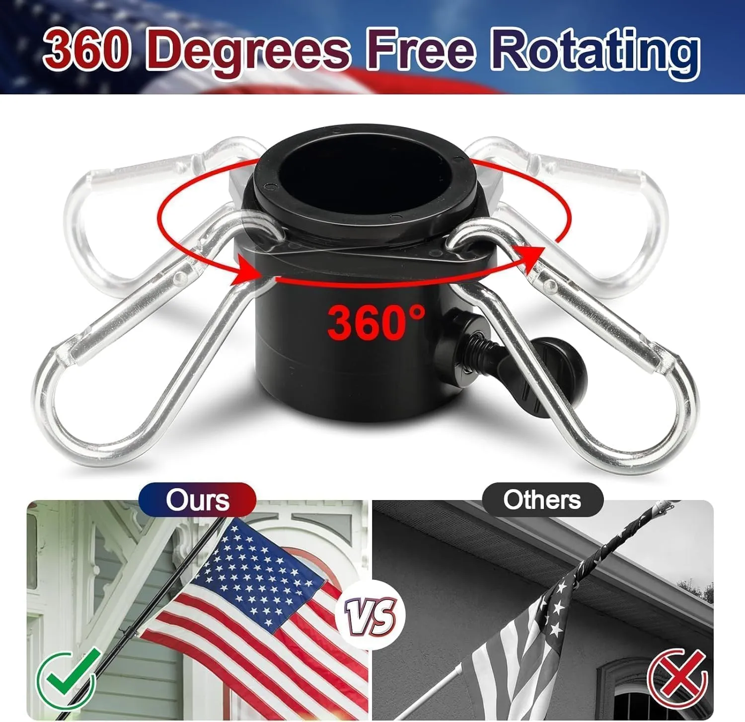 Flag Pole - Upgraded Bracket Holder,6 FT Heavy Duty Stainless Steel Flagpole for Outside House,Tangle Free Spinning Flag Pole Kit Wall Mount for Residential Commercial Outdoor Porch,Black