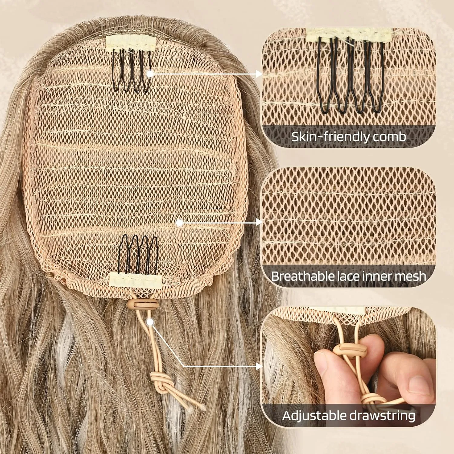 Flufymooz Ponytail Extension, 26 Inch Drawstring Ponytail Hair Extensions for Women， Long Curly Wavy Pony Tail Natural Wavy Synthetic Hairpiece for Women Daily Use party (26 Inch Dark Blonde Mixed)