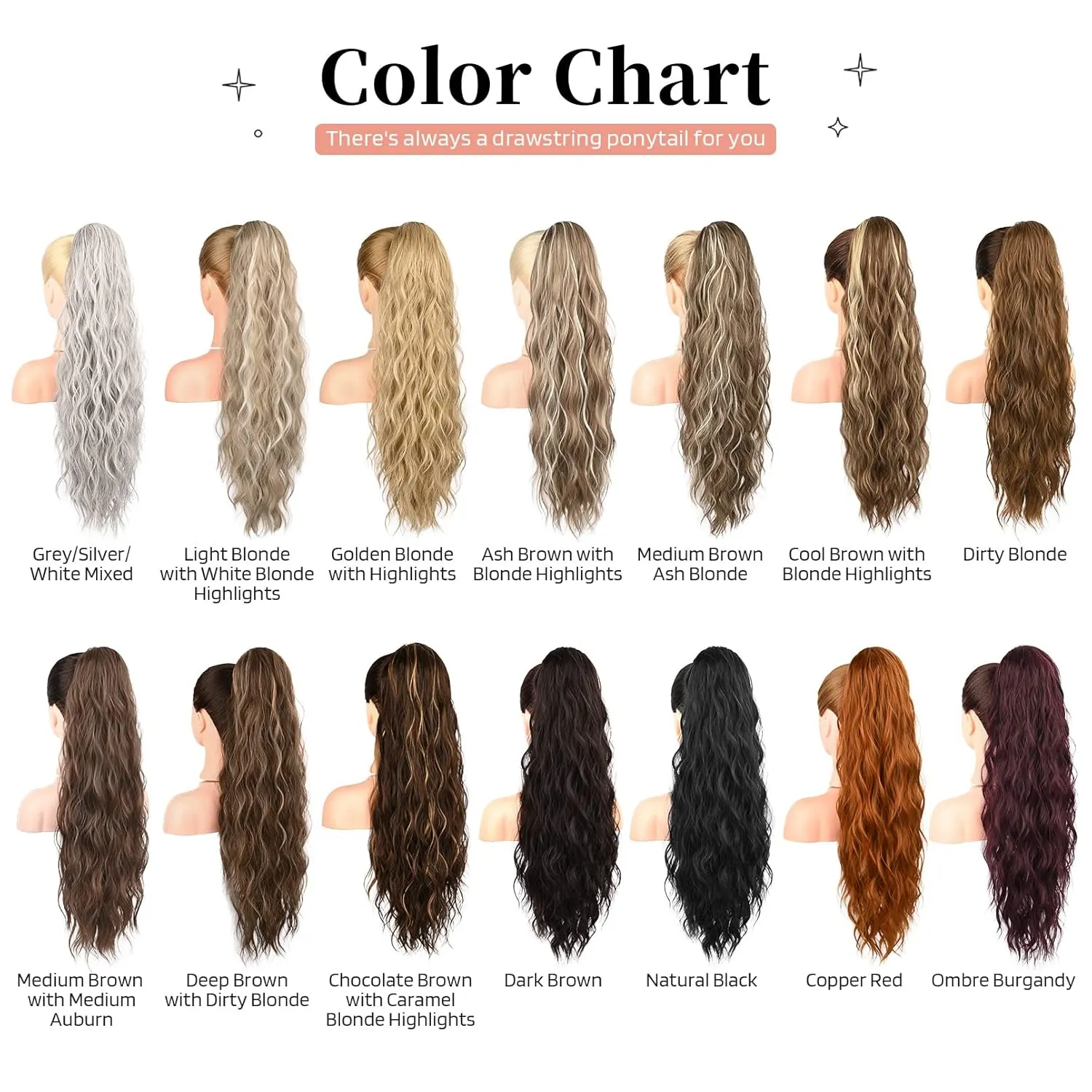 Flufymooz Ponytail Extension, 26 Inch Drawstring Ponytail Hair Extensions for Women， Long Curly Wavy Pony Tail Natural Wavy Synthetic Hairpiece for Women Daily Use party ((26 Inch Natural Black)
