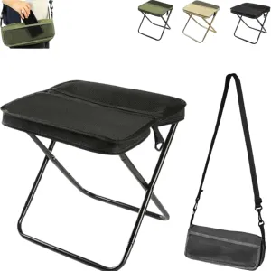Foldable Backpack Stool, Portable Mini Outdoor Camping Folding Seat with Adjustable Shoulder Strap, Compact Ultra-Lightweight Collapsible Chair for Mountaineering, Hiking, Fishing (Black-L)
