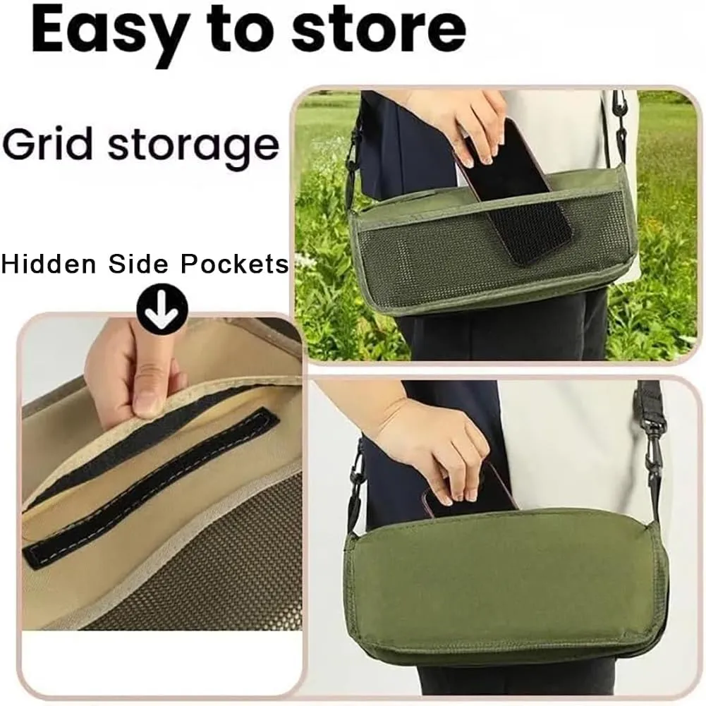Foldable Backpack Stool, Portable Mini Outdoor Camping Folding Seat with Adjustable Shoulder Strap, Compact Ultra-Lightweight Collapsible Chair for Mountaineering, Hiking, Fishing (Black-L)