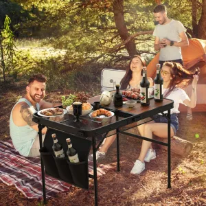 Foldable Camping Table Collapsible Picnic Aluminum Alloy Grill Stand 66LBS Max Load Height Adjustable BBQ Table with Adjustable Height Storage Net