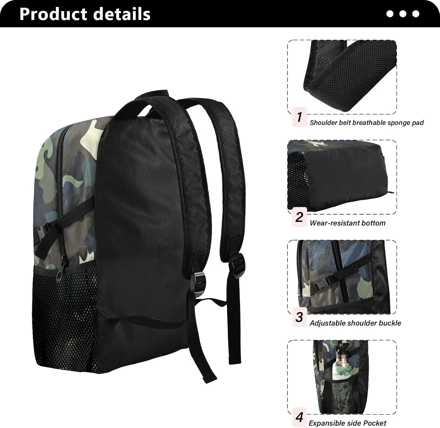 Foldable Hiking Backpack with Camouflage Design - Waterproof Collapsible Daypack for Outdoor Travel, 28.5L Lightweight Packable Backpack Organizes Essentials(11.2x18.5in)