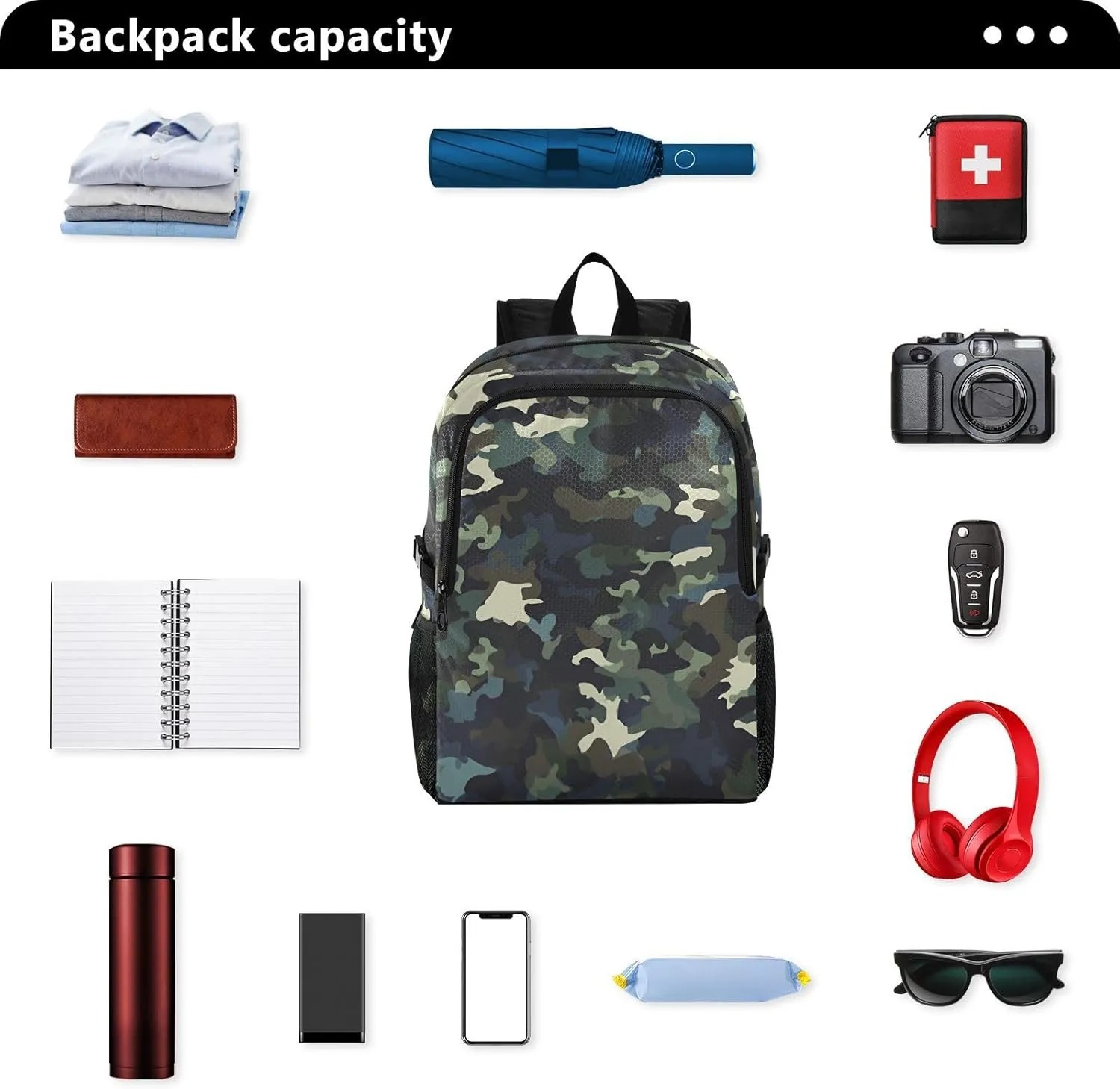 Foldable Hiking Backpack with Camouflage Design - Waterproof Collapsible Daypack for Outdoor Travel, 28.5L Lightweight Packable Backpack Organizes Essentials(11.2x18.5in)