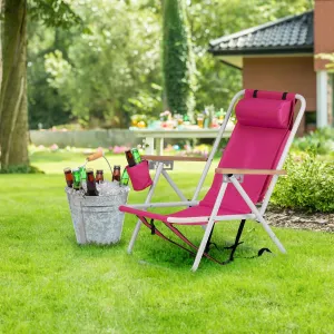 Folding Backpack Beach Chairs - 4 Position Reclining Camping Chairs with Headrest, Cup Holder & Wooden Armrests - Portable Heavy Duty Lounge Chairs for Adults (1, Pink)