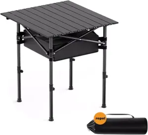 Folding Camping Table Portable Carbon Steel Folding Table, Lightweight Portable Camping Table, with Carrying Bag and Net Pockets, for Outdoor, Camping, Picnic(Black,53 * 50 * 80cm)
