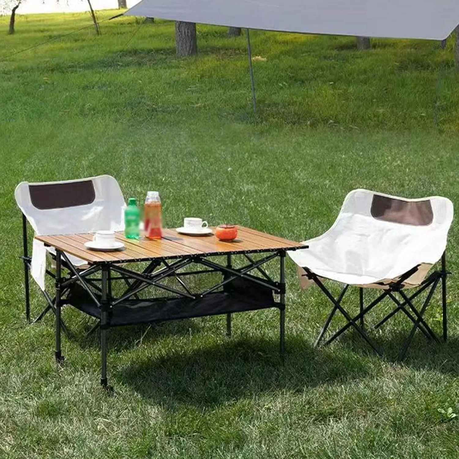 Folding Camping Table Portable Carbon Steel Folding Table, Lightweight Portable Camping Table, with Carrying Bag and Net Pockets, for Outdoor, Camping, Picnic(Black,53 * 50 * 80cm)