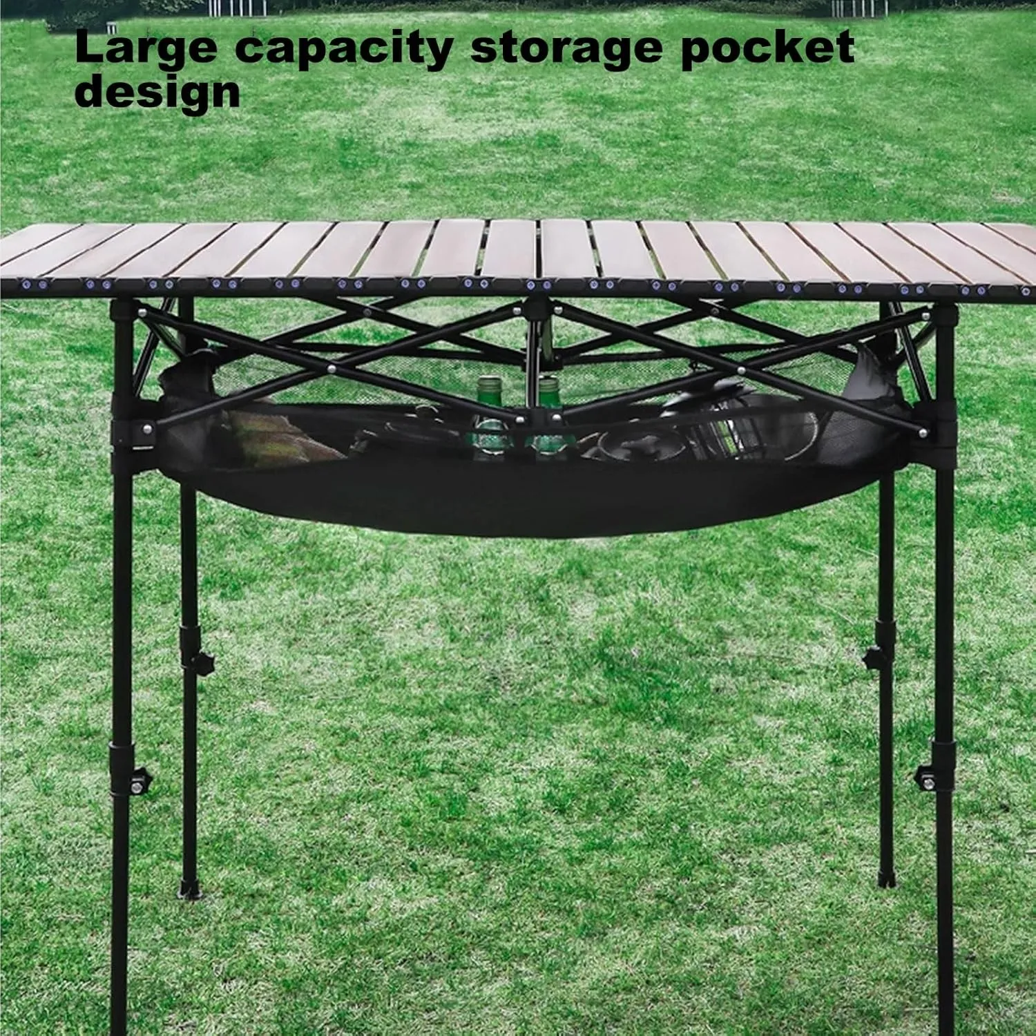 Folding Camping Table Portable Carbon Steel Folding Table, Lightweight Portable Camping Table, with Carrying Bag and Net Pockets, for Outdoor, Camping, Picnic(Black,53 * 50 * 80cm)