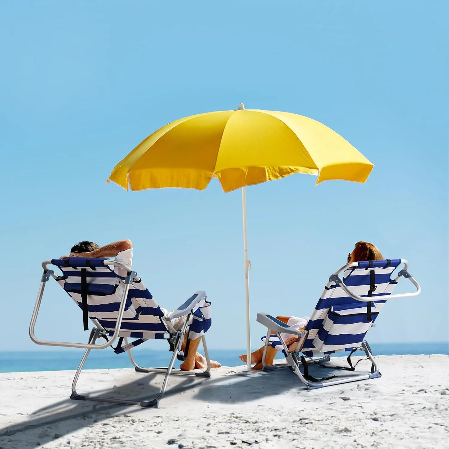 Folding Oversized Backpack Beach Chair 5-Position with Headrest & Cup Holder - Portable Aluminum Adjustable Reclining Camping Chair with Storage Bags, Lightweight & Compact, Dark Blue