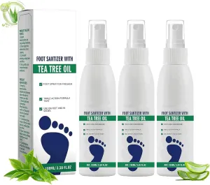 Foot Sanitizer Spray with Tea Tree Oil，Foot & Nail Sanitizer Spray with Tea Tree Oil,Contains Natural Tea Tree Oil and Aloe Vera, 3.38oz/Bottle (3pcs)