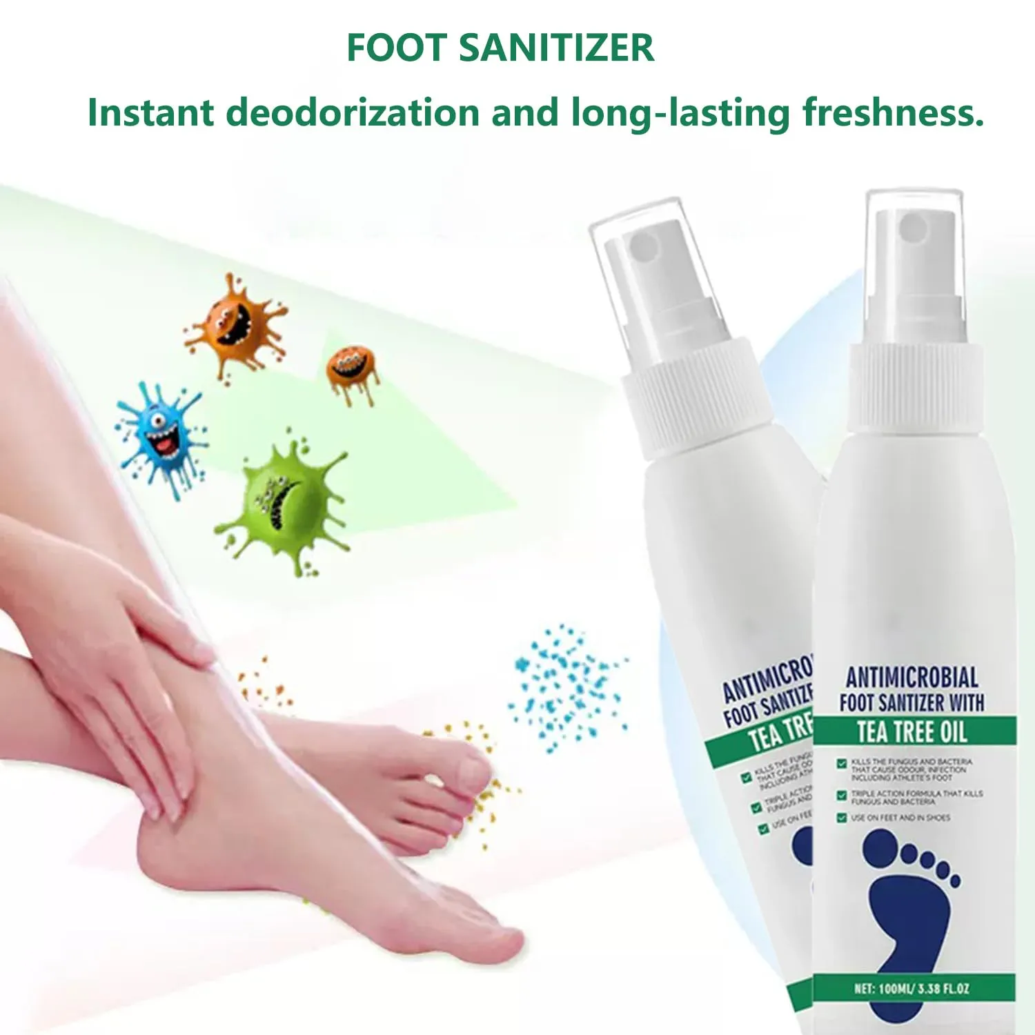 Foot Sanitizer Spray with Tea Tree Oil,Foot care agent,Natural Tea Tree Oil Foot Fresh Mist,Clear Foot Sanitizer Spray (1PCS)