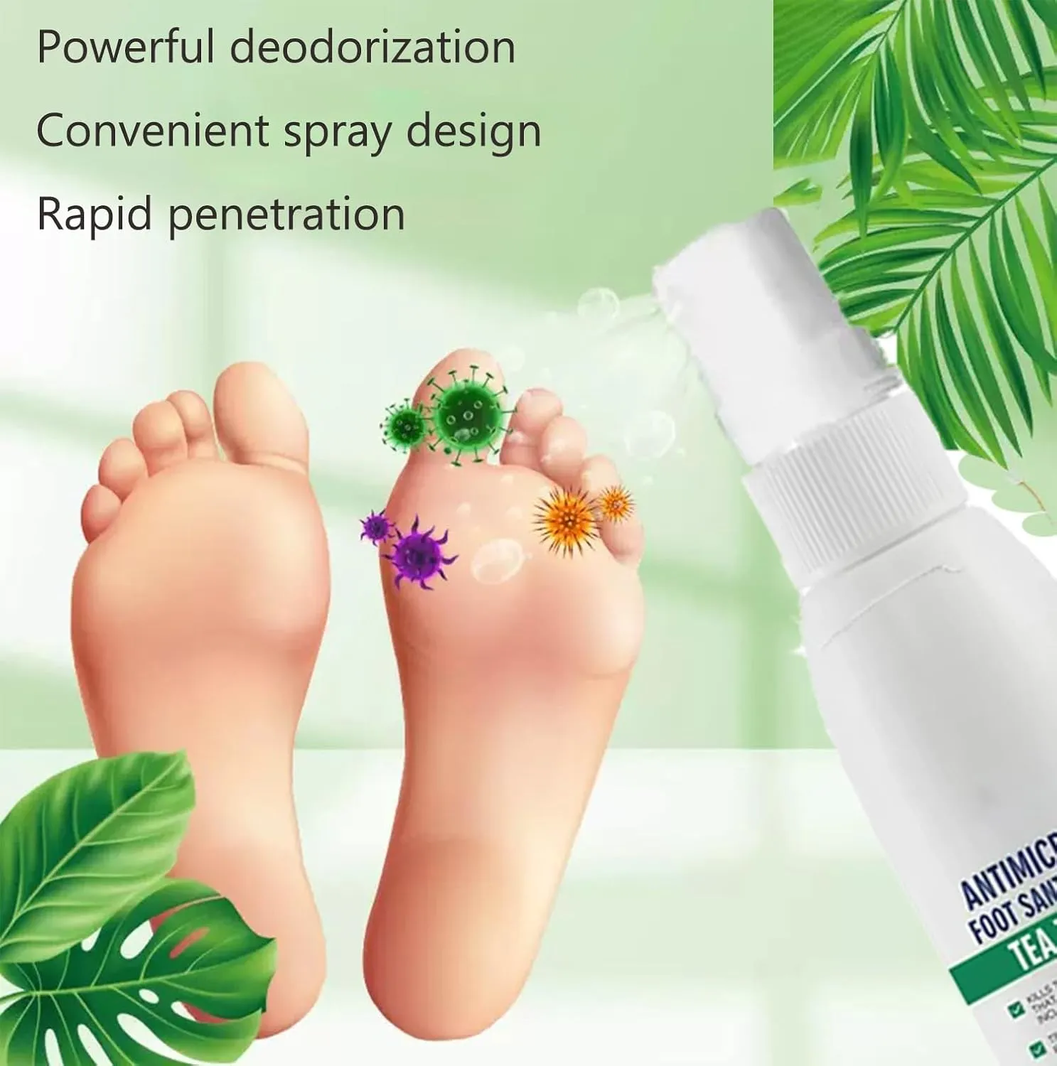 Foot Sanitizer Spray with Tea Tree Oil,Foot care agent,Natural Tea Tree Oil Foot Fresh Mist,Clear Foot Sanitizer Spray (1PCS)