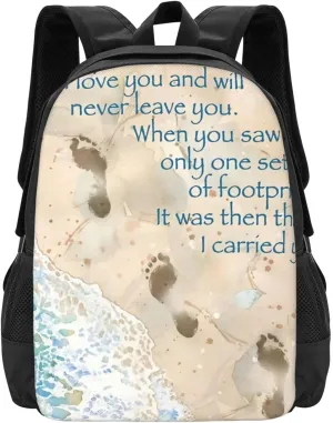 Footprints In The Sand With Quote Lightweight Packable Backpack Travel Casual Hiking Daypack Foldable Backpack For Men Women