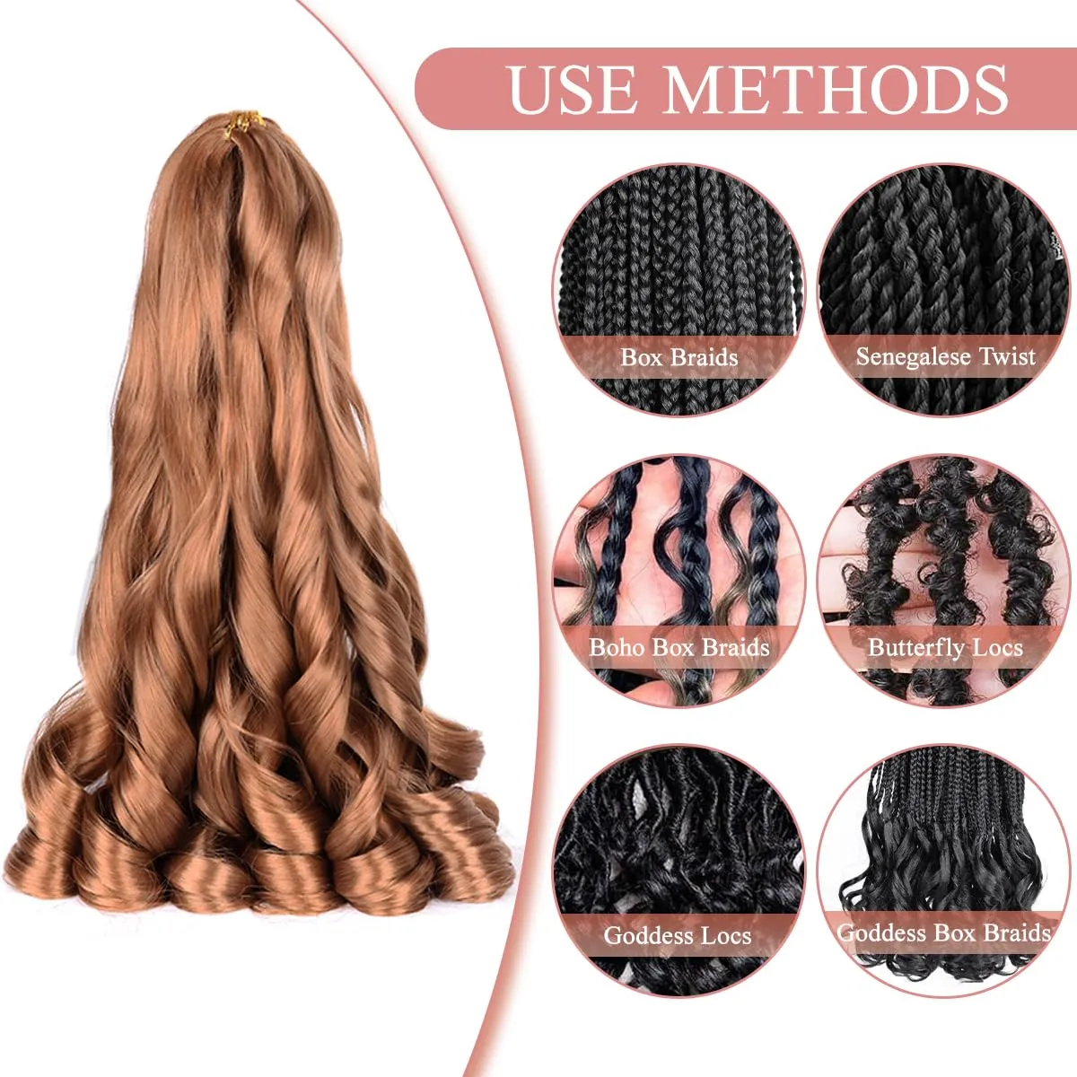 French Curl Braiding Hair 8packs Loose Wavy 30# Pre Stretched Synthetic Spiral Curly Crochet Braiding Hair 24 inch Synthetic 75g/pack French Curly Crochet Hair (24inch,8packs,30#)