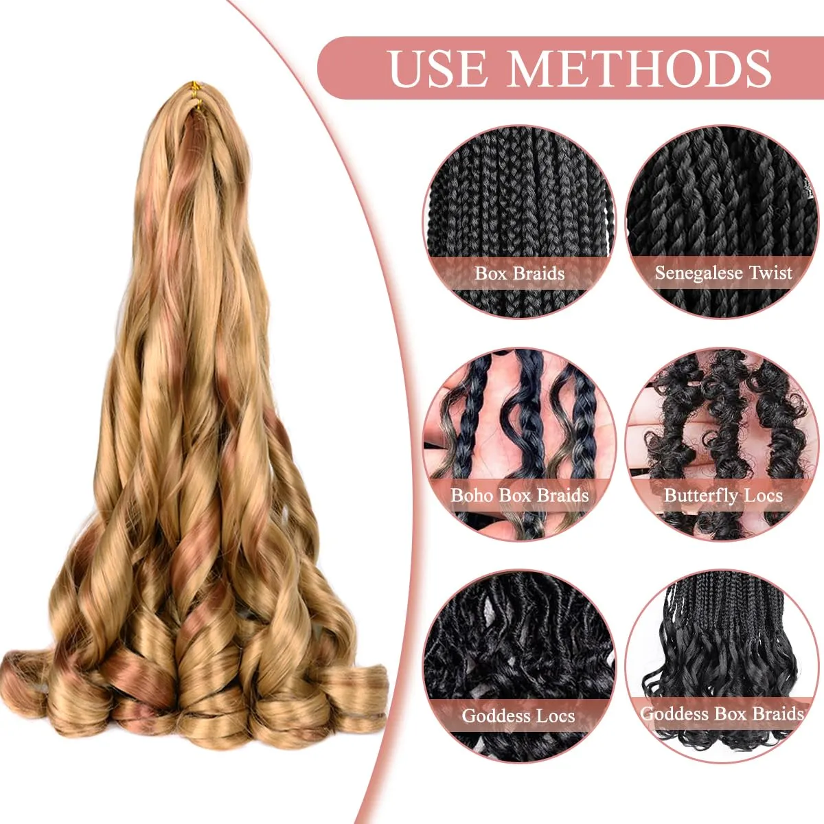 French Curly Braiding Hair for Box Braids P27/30 Loose Wave Braiding Hair 8 Packs 24 Inch 75G/Pack Spanish Curly Synthetic Spiral Curl Silky Braiding Hair Extensions (24 Inch,8 Packs,P27/30)