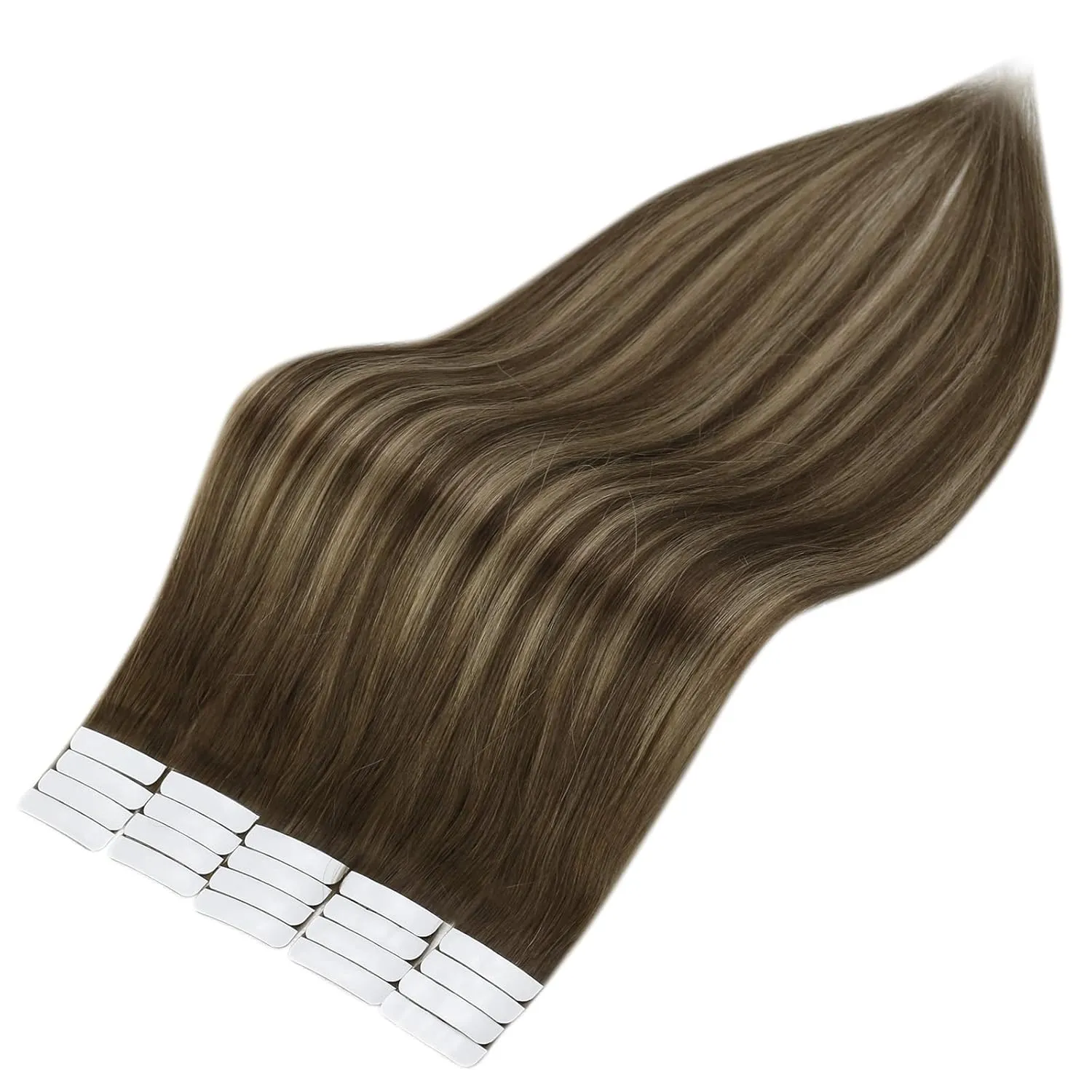 Full Shine Invisible Tape in Hair Extensions Human Hair 18 Inch Tape ins Brown Extensions Color 4/24/4 Balayage Hair Extensions Real Human Hair Seamless Tape ins Human Hair Extension 50Gram 20Pcs