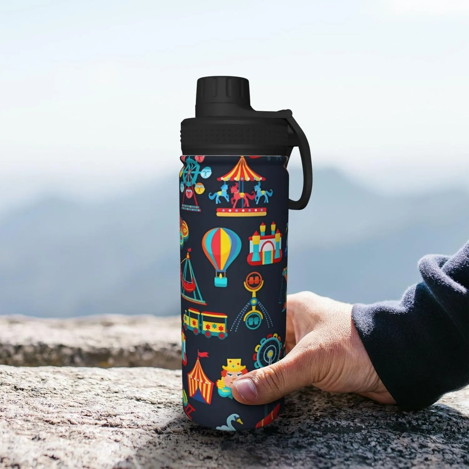 Funny Amusement Park Sports Water Bottle 18 Oz Stainless Steel Sports Insulated Kettle for Travel Outdoor Gym