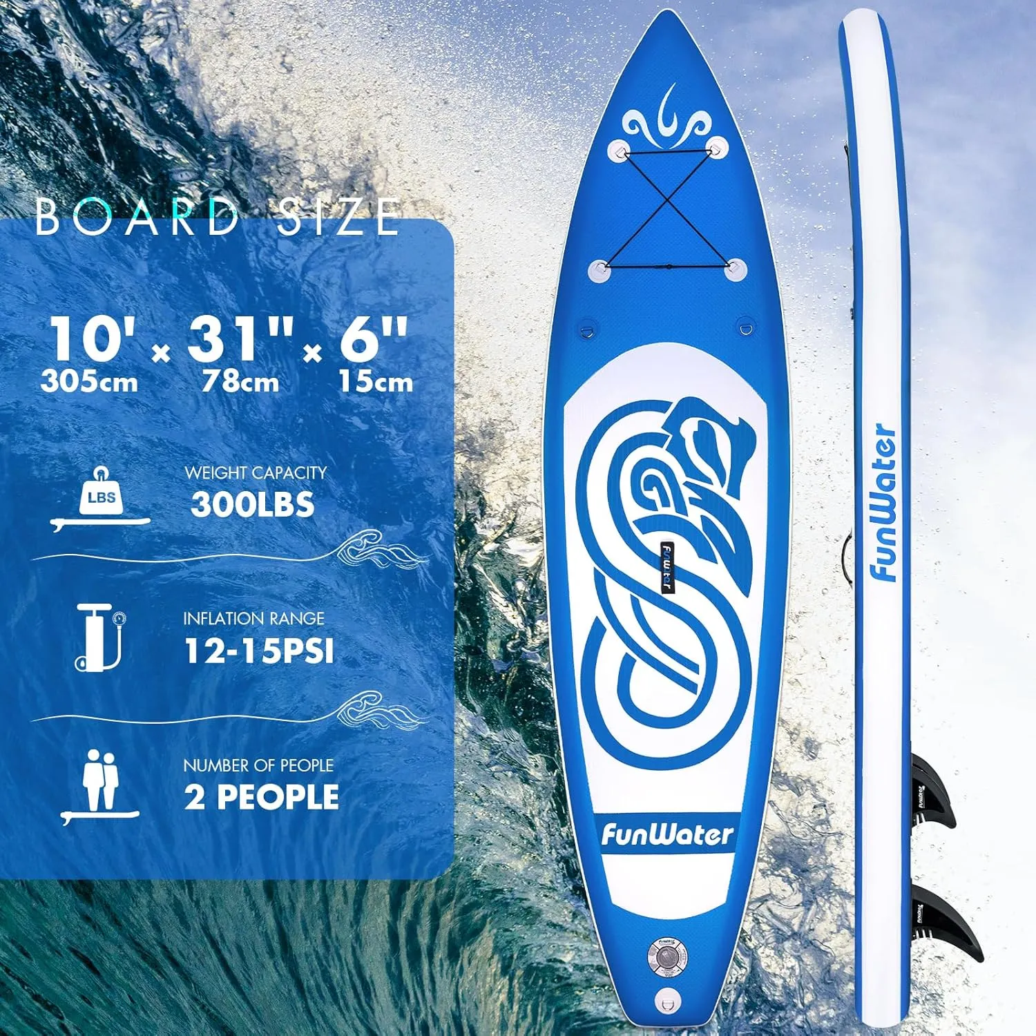 FunWater Inflatable Stand Up Paddle Board with Premium SUP Paddleboard Accessories, Wide Stable Anti-Slip EVA Deck, Paddle Boards for Adults & Youth of All Skill Levels