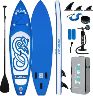 FunWater Inflatable Stand Up Paddle Board with Premium SUP Paddleboard Accessories, Wide Stable Anti-Slip EVA Deck, Paddle Boards for Adults & Youth of All Skill Levels