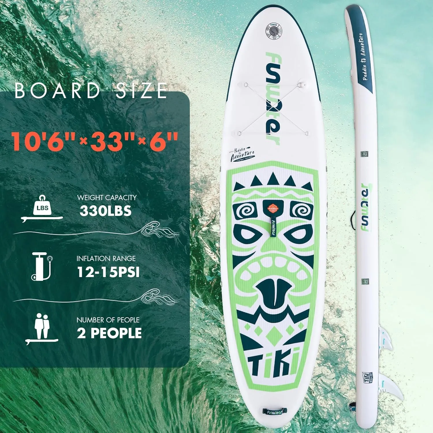 FunWater Inflatable Stand Up Paddle Board with Premium SUP Paddleboard Accessories, Wide Stable Anti-Slip EVA Deck, Paddle Boards for Adults & Youth of All Skill Levels