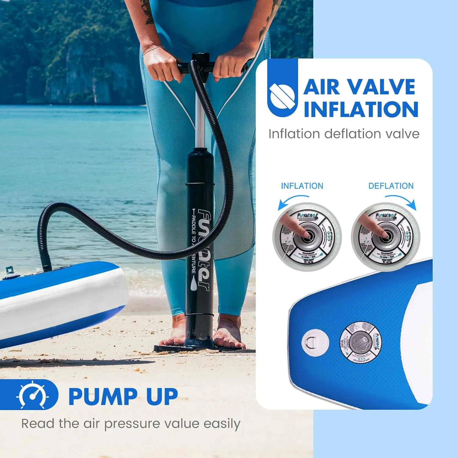 FunWater Inflatable Stand Up Paddle Board with Premium SUP Paddleboard Accessories, Wide Stable Anti-Slip EVA Deck, Paddle Boards for Adults & Youth of All Skill Levels
