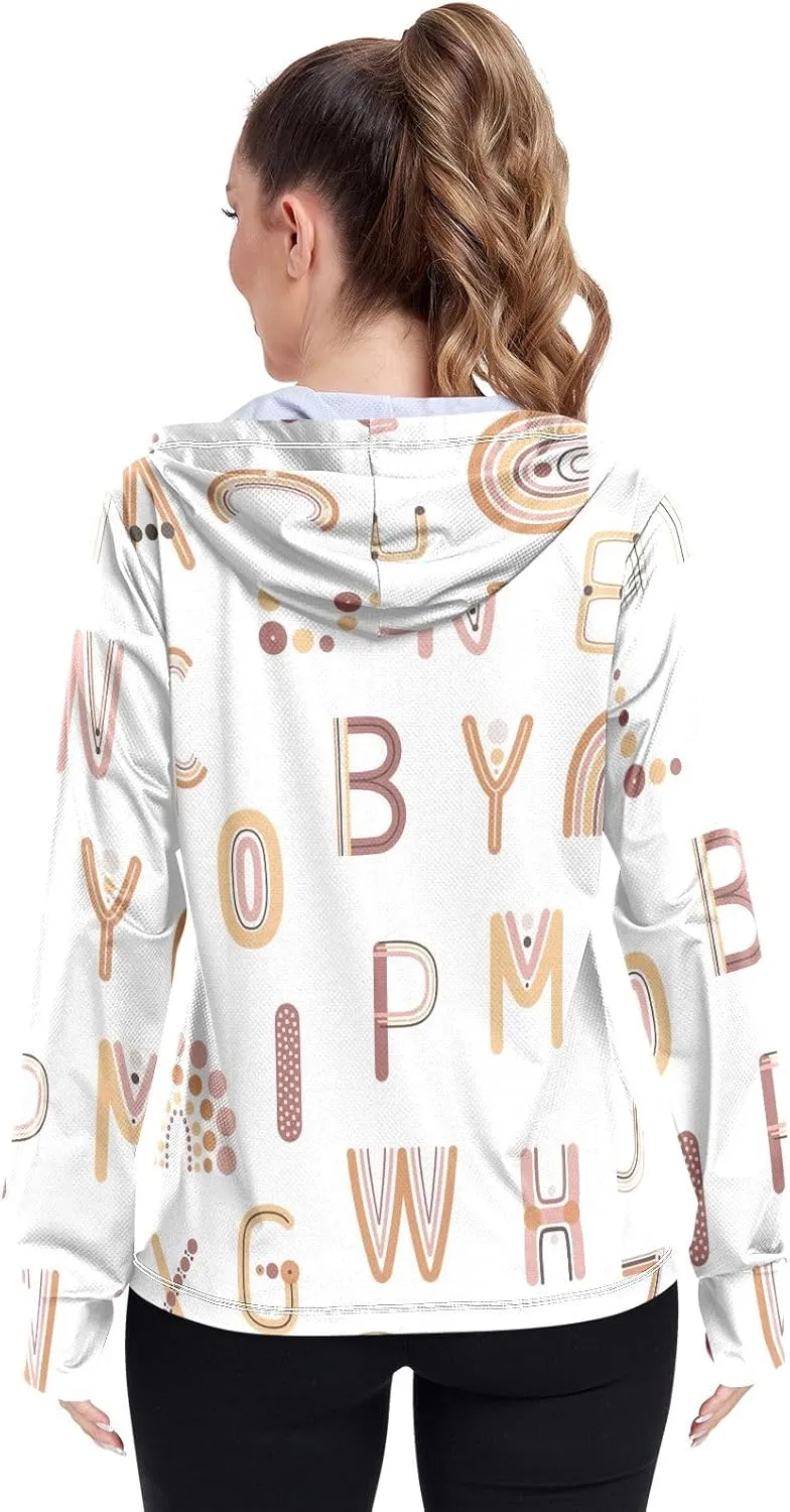 GAIGEO Boho Rainbows Letters Terracotta Women Jacket UPF 50  Upf Clothing Women Cooling Fabric, Thumb Holes, XXL